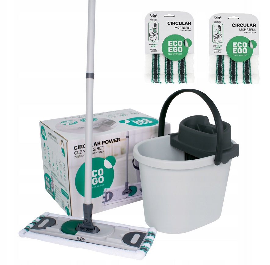 Levně Mop plochá skládací hůl Eco Ego 130CM 13L Se Ždímačem 2 Náplně