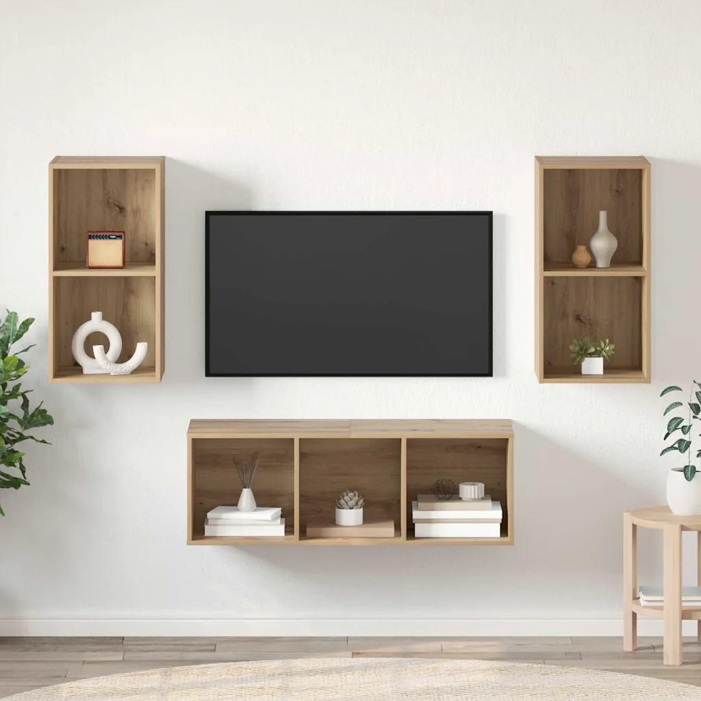vidaXL Sestava Tv skříněk Nástěnný Artisanový dub 37 x 37 x 107 cm