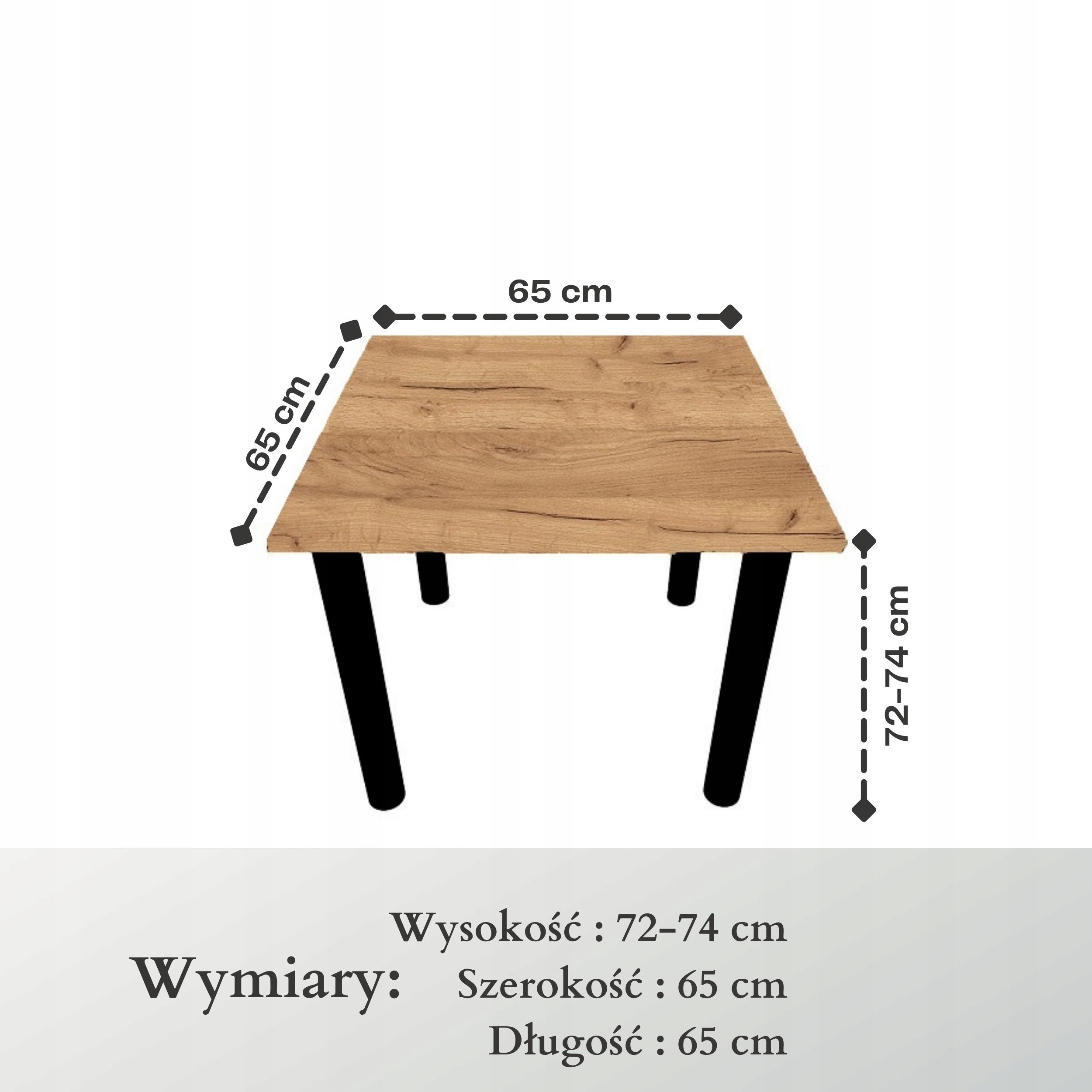 Stół stolik kuchenny 65x65 Dąb Craft Złoty Kształt blatu kwadratowy