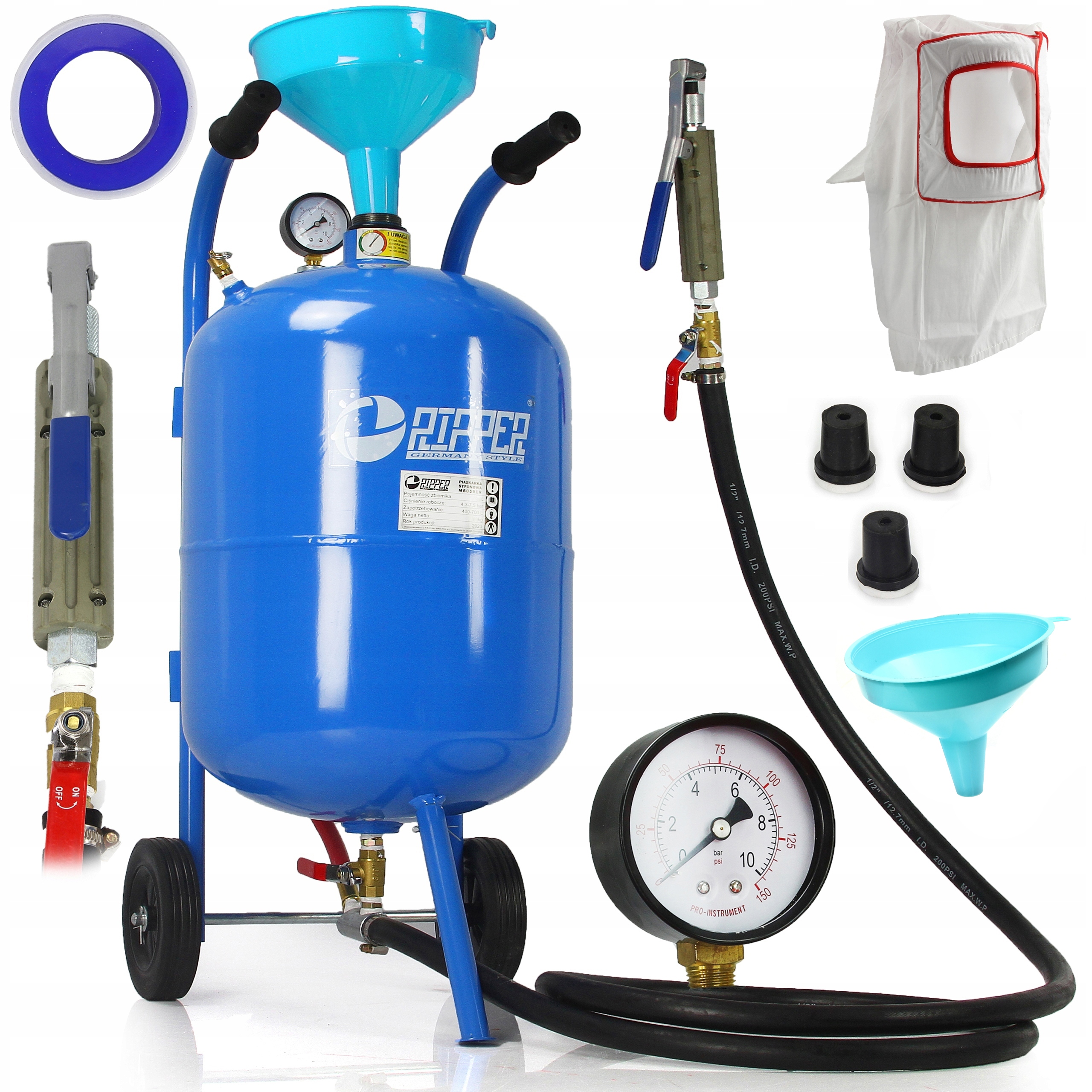 PIASKARKA SYFONOWA WARSZTATOWA 38L MOBILNA + DYSZE + MASKA ZESTAW