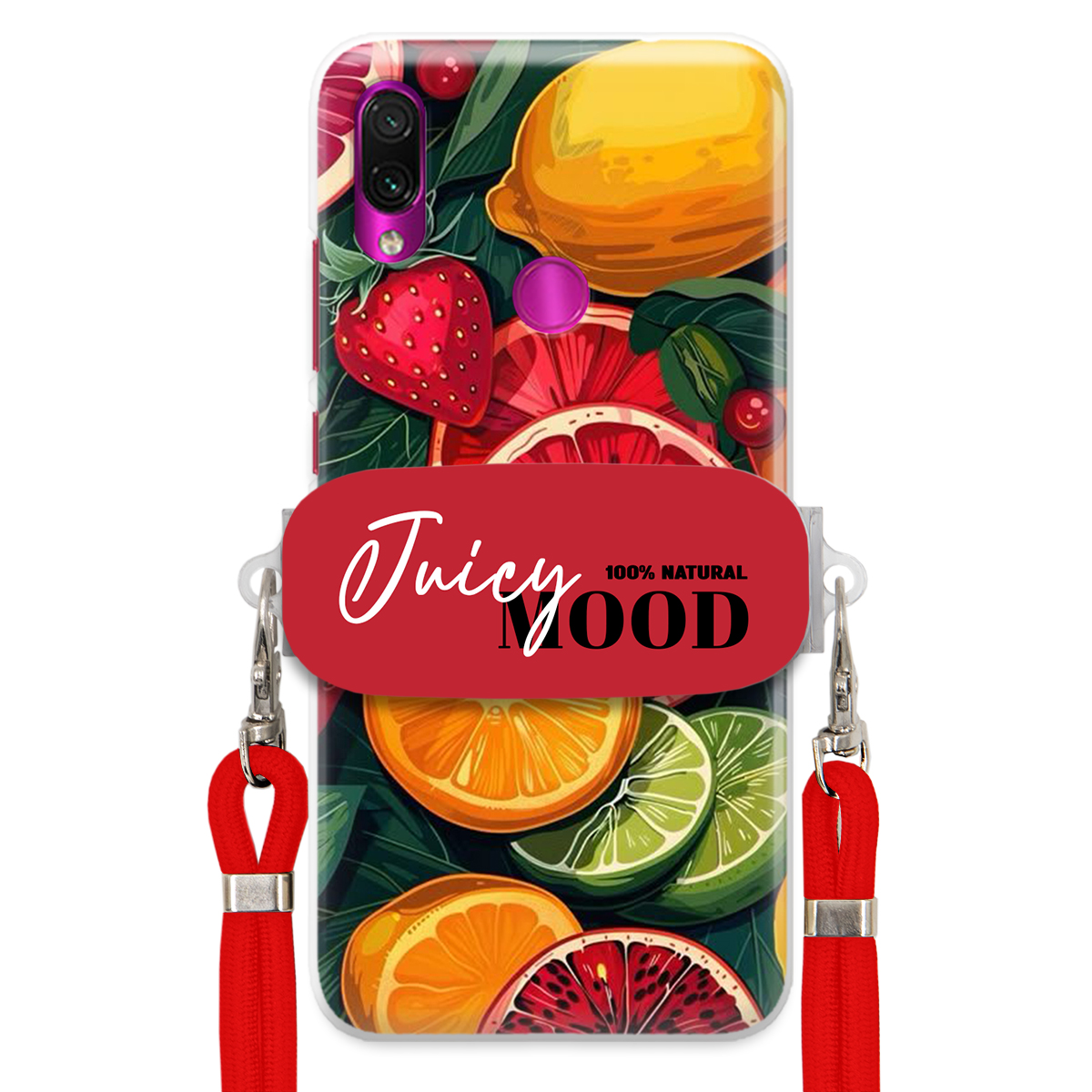 Pouzdro pro Xiaomi Redmi Note 7 Červené vodítko Držák Fruit Ovoce Juice Mood