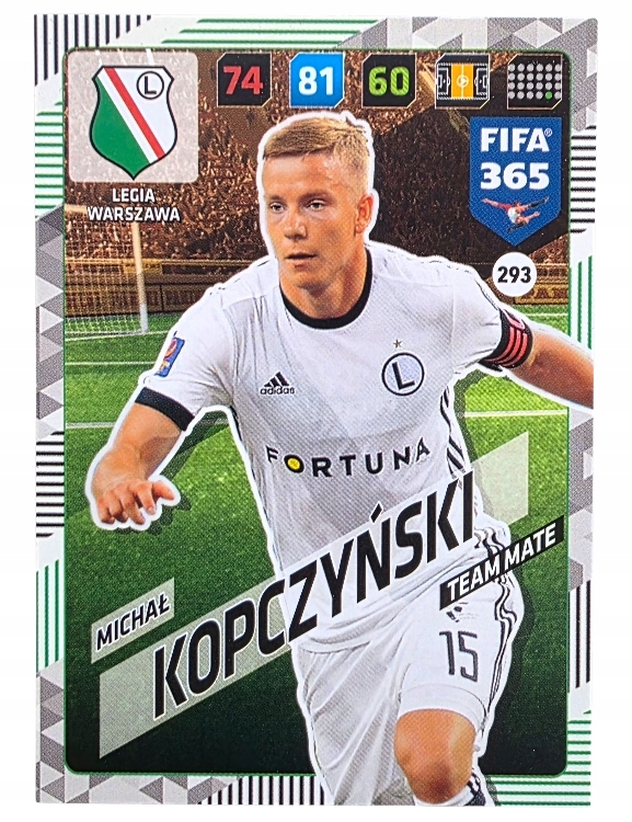 Karty piłkarskie Panini Fifa 365 2018 Legia Warszawa 293 Michał Kopczyński