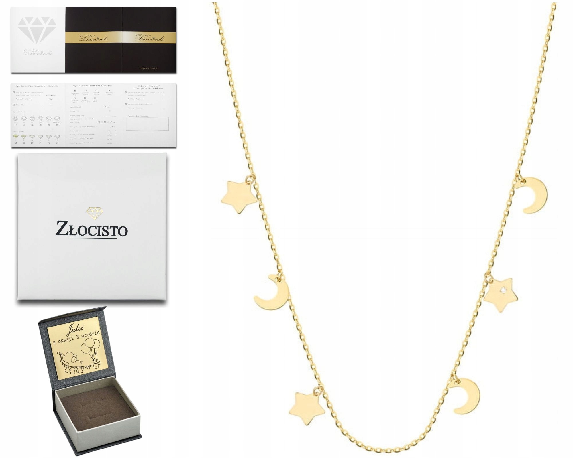 Zlatý Náhrdelník Choker S Briliantem, Hvězdičky Gravírování