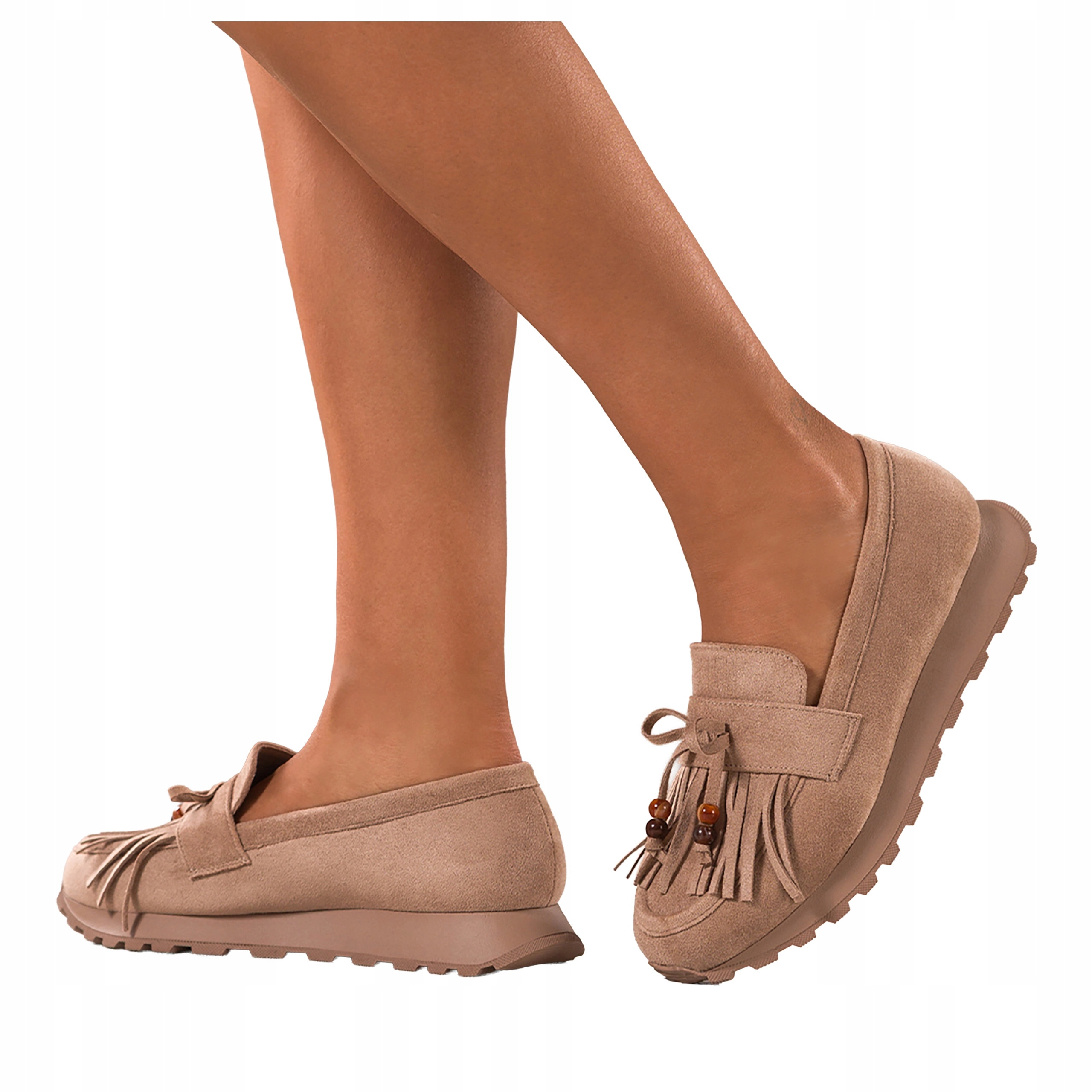 Béžové dámské Mokasíny na platformě Mašle Ozdobné korálky Třásně r 36