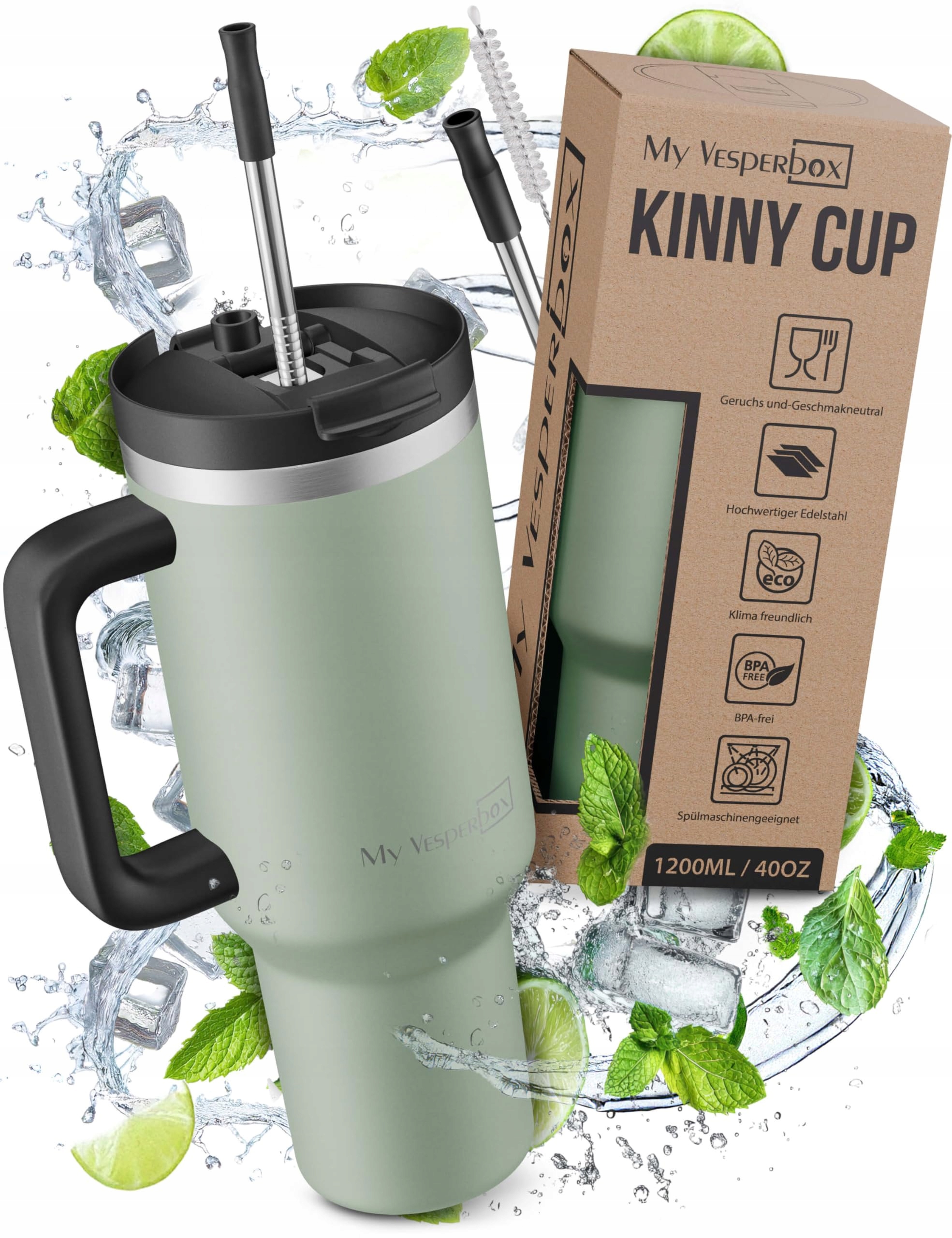 VESPERBOX Kinny Kubek Termiczny Butelka Ze Słomką Stal Nierdzewna