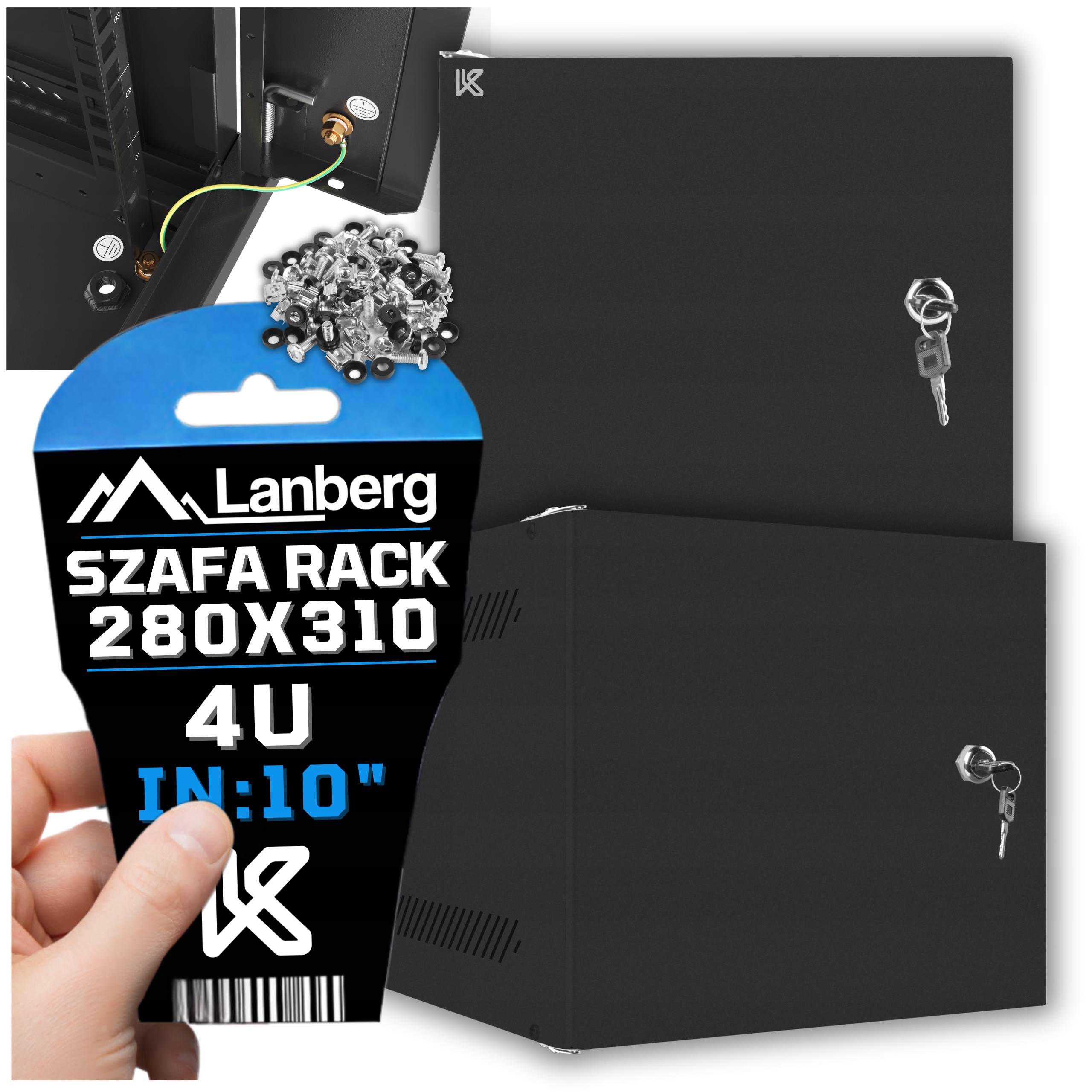 Skříň Rack 10" 4U Závěsná 280X310 Palců Serverová Kovová Dveře Síť Lanberg