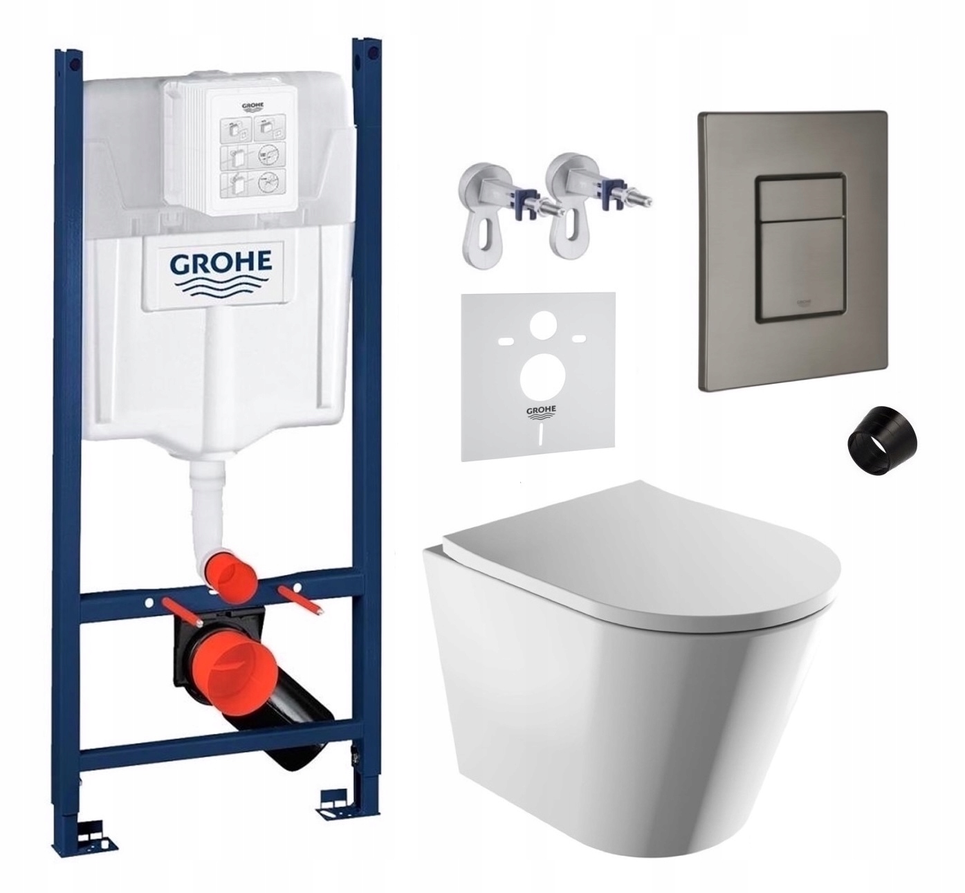 Wc sada Grohe Rapid s miskou Tampa Rimless brúsené grafitové tlačidlo