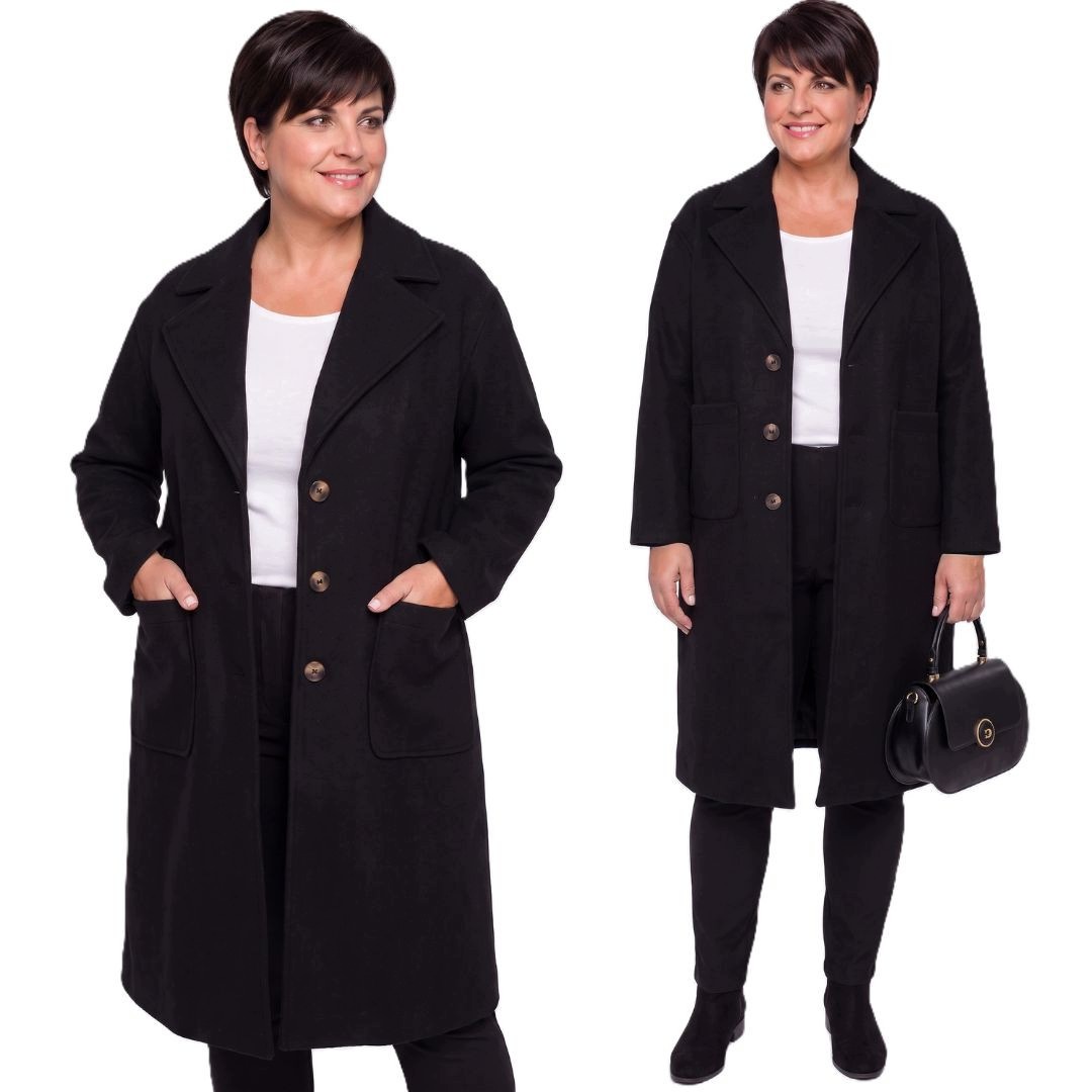 Černý podzimní kabát plus size velikost 54