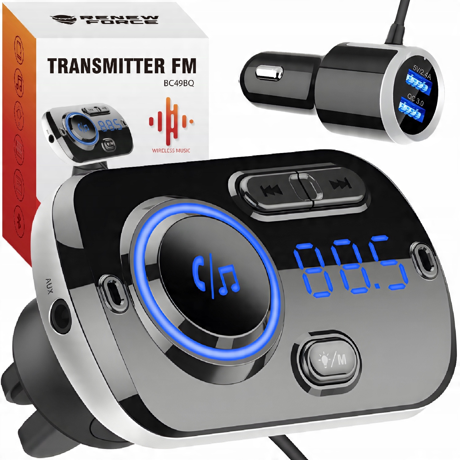 

Transmiter Fm Bluetooth 5.0 Usb Wielofunkcyjny 8w1