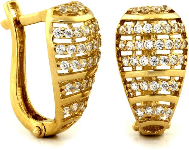 Zlaté náušnice 585 stylové s klasickými zirkony pro ženy