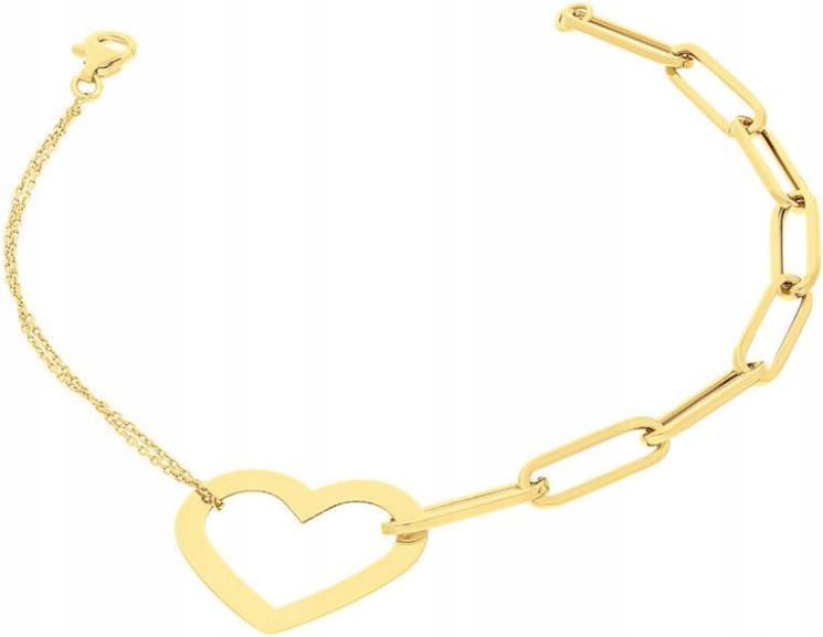 Zlatý bohatý náramek 585 srdce dvě vazby 19 Cm dámský jedinečný vzor