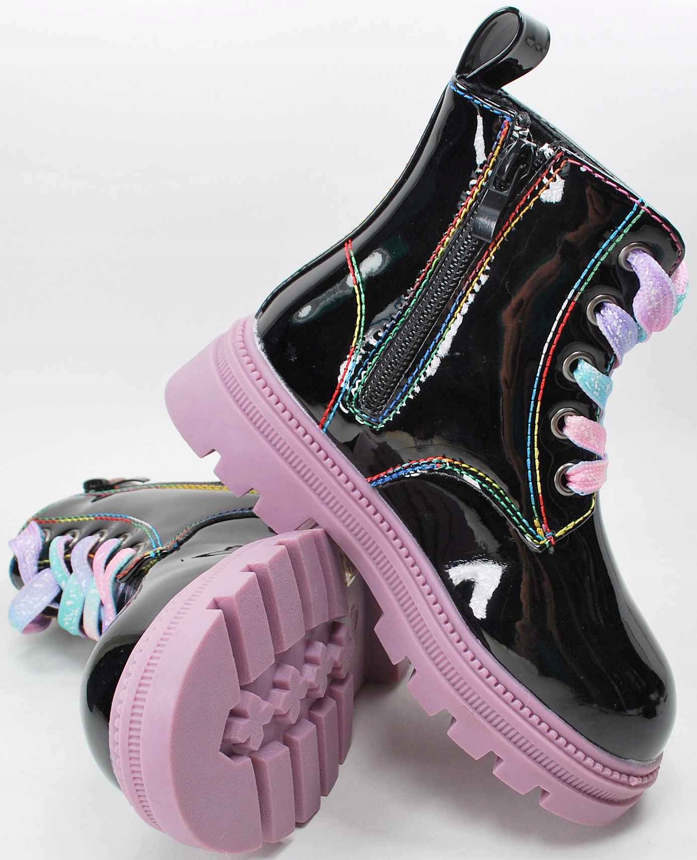 CZARNE lakierowane zimowe ciepłe kozaki dla dziewczynki na zamek r 26 Kod producenta 1098 BLACK