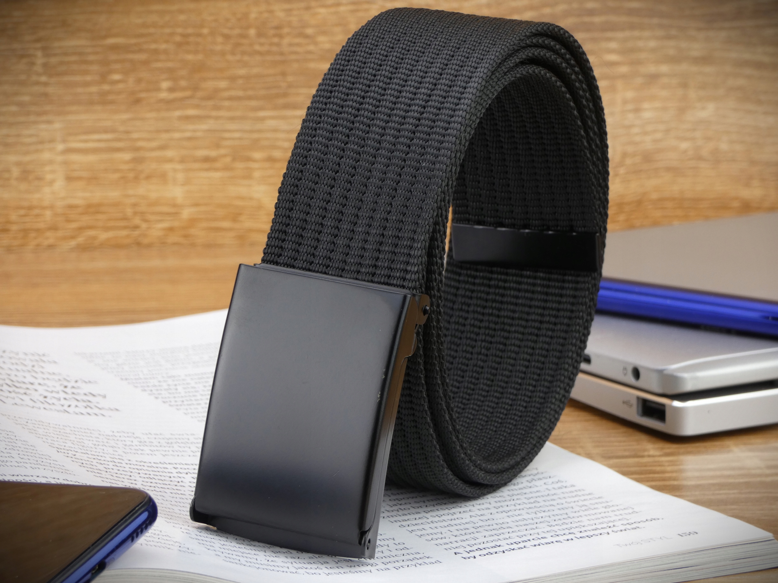 Pasek MĘSKI PARCIANY Mocny CZARNY krótki Klamra Zaciskowa Czarna Metalowa Marka inna