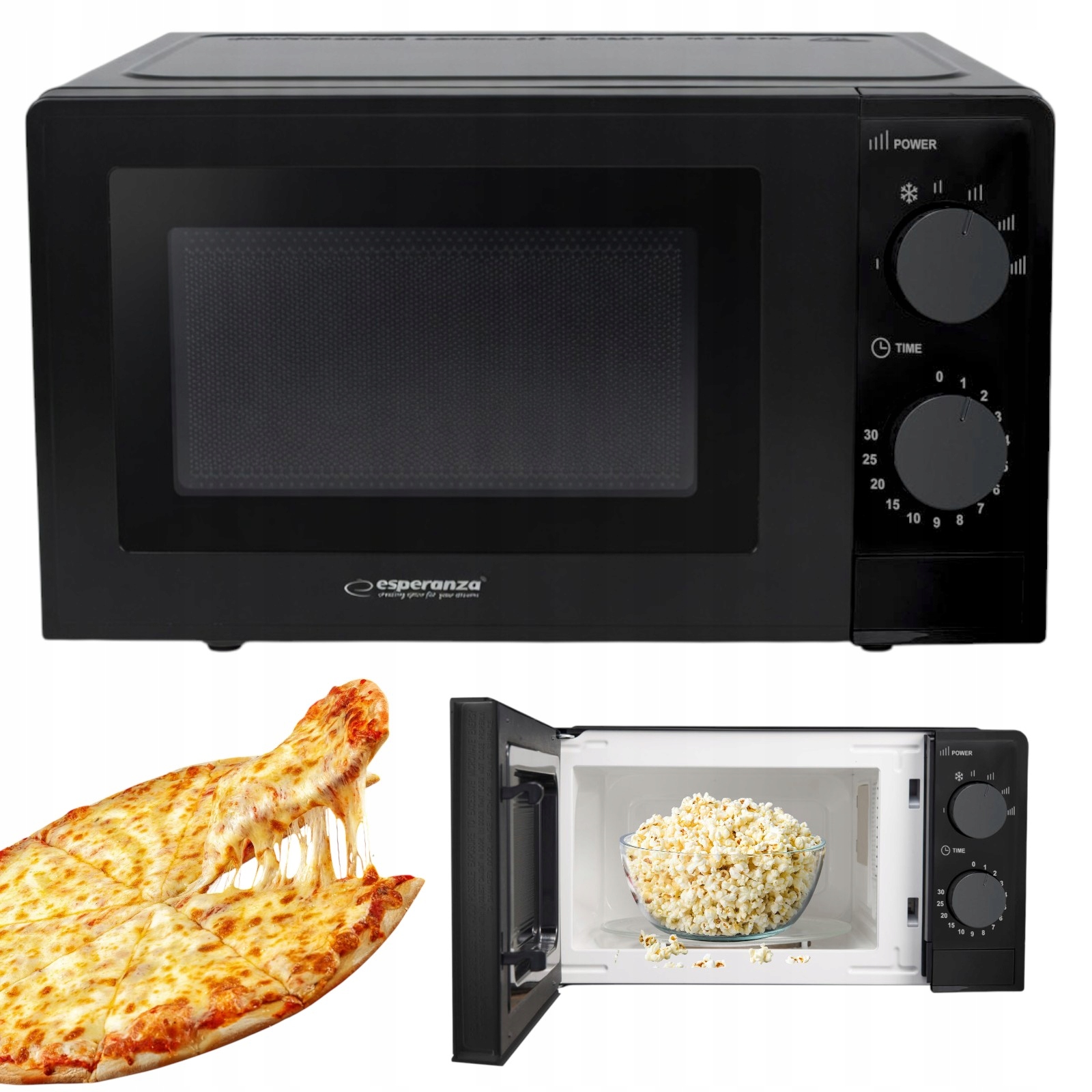 Czarna Kuchenka Mikrofalowa Mikrofalówka Wolnostojąca 20L 1100W Timer