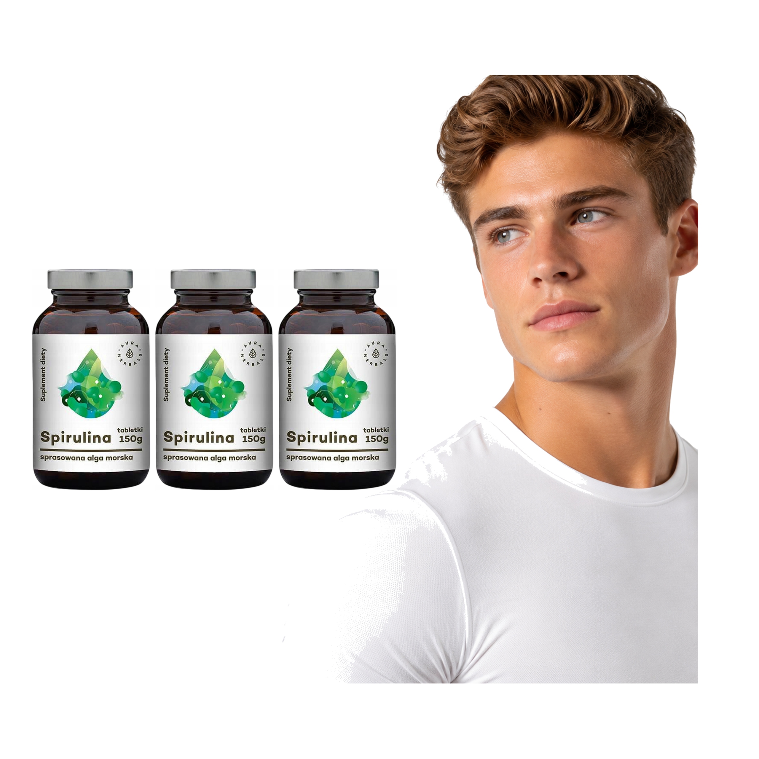 3x Spirulina Suplement Aura Herbals Maxima 1500 mg W Porcji 600 tab. Supl.