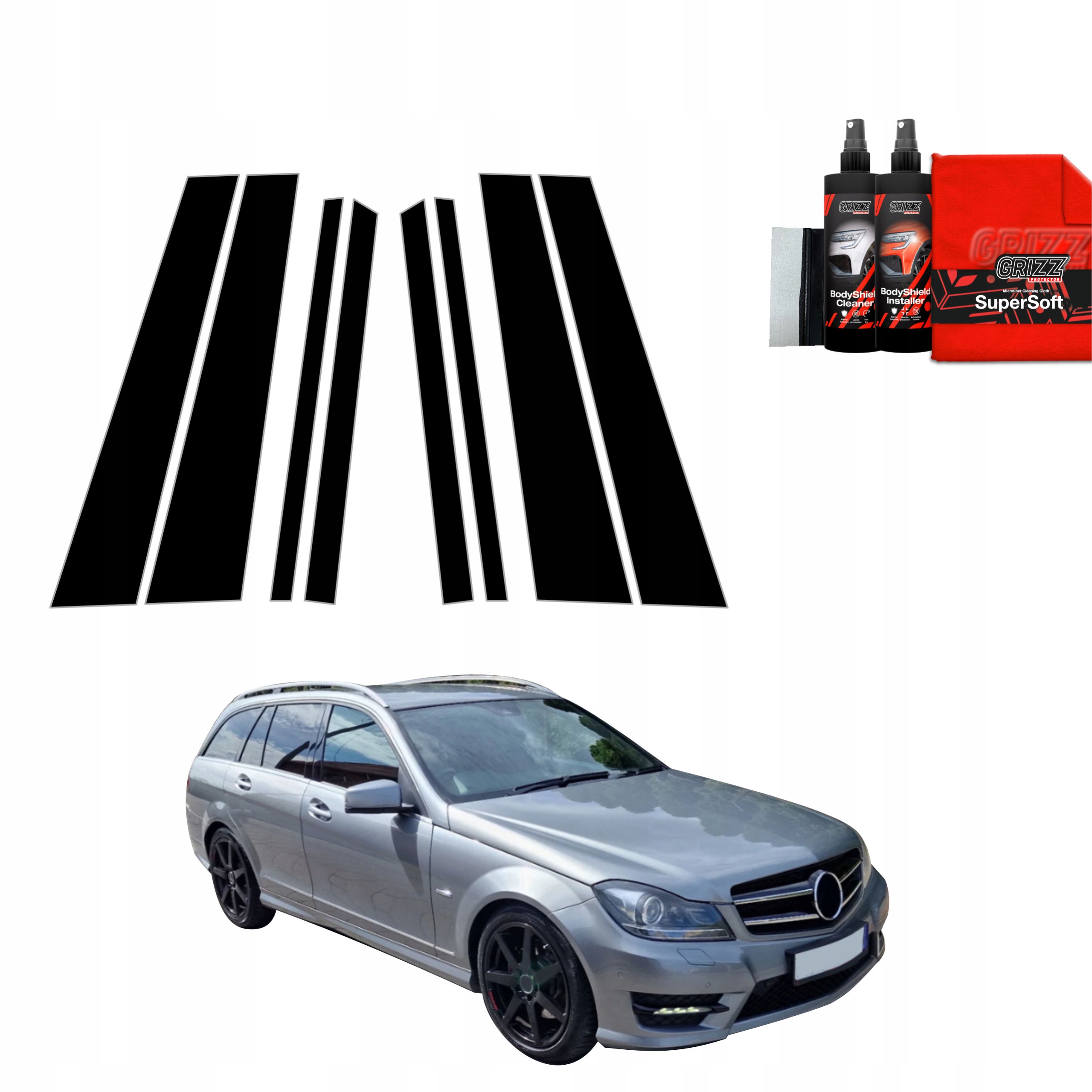 8v1 Fólie na sloupky pro Mercedes C třídy S204 Kombi Facelift (2011-2014)