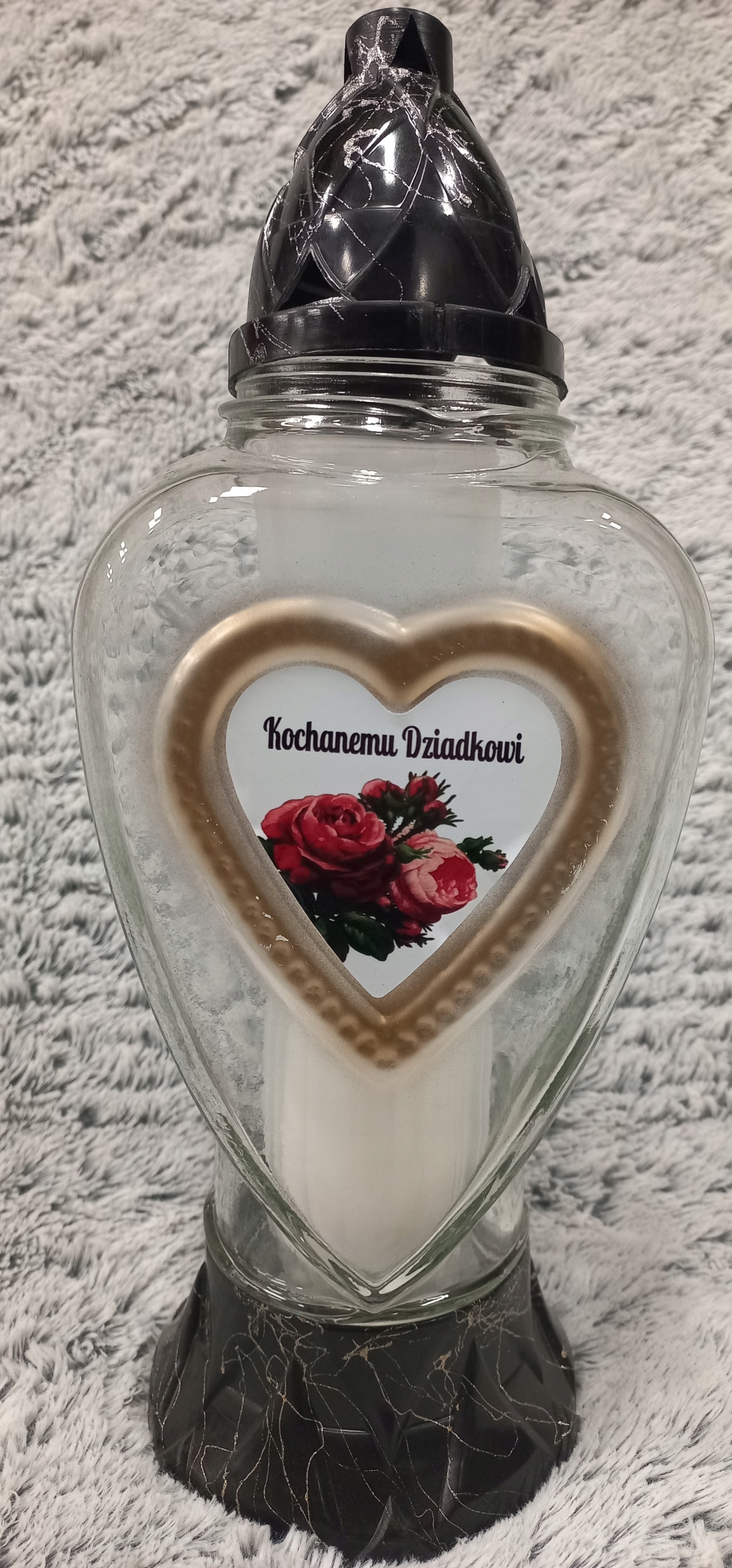 

znicz na pomnik serce napis Kochanemu Dziadkowi