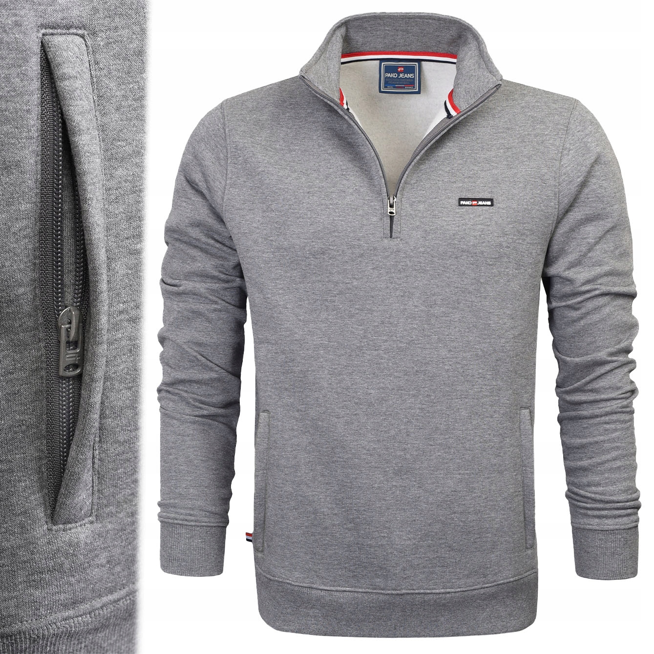 Bluza Męska Bez Kaptura z Zamkiem Bawełniana Ciepła Szara XXL Pako Jeans