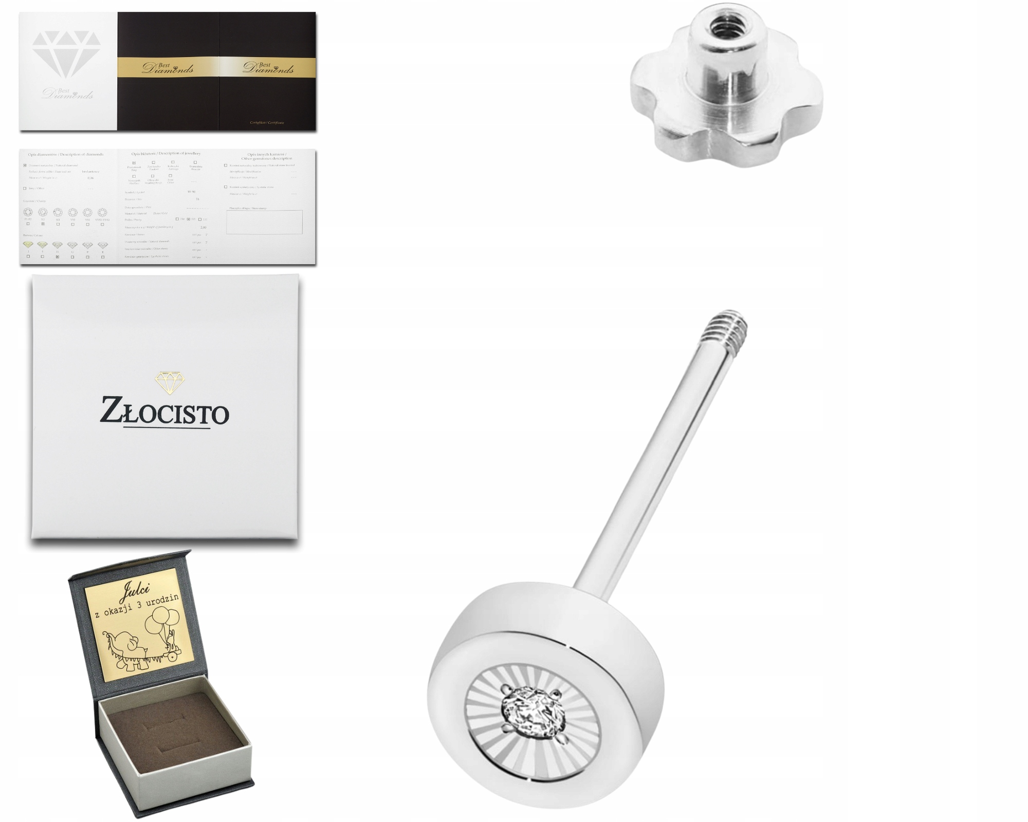 Bílé Zlato Náušnice S Diamantem Kulaté Zlato 585 Dárek Šroubovací Tyčinka