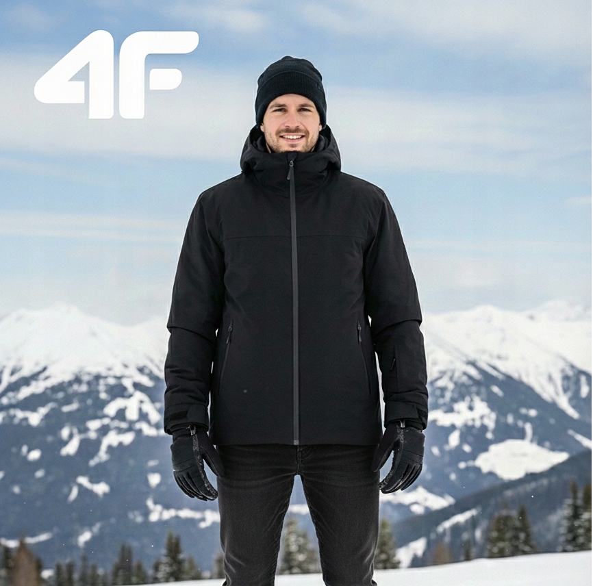 4F Kurtka Zimowa Męska Z Kapturem Narciarska Membrana 5000 Czarna R. XL