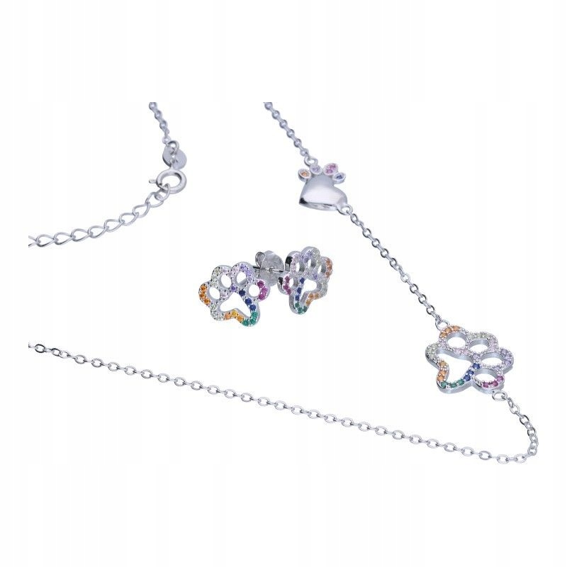 Sada šperků stříbro 925 dámská tlapka srdce s barevnými zirkony