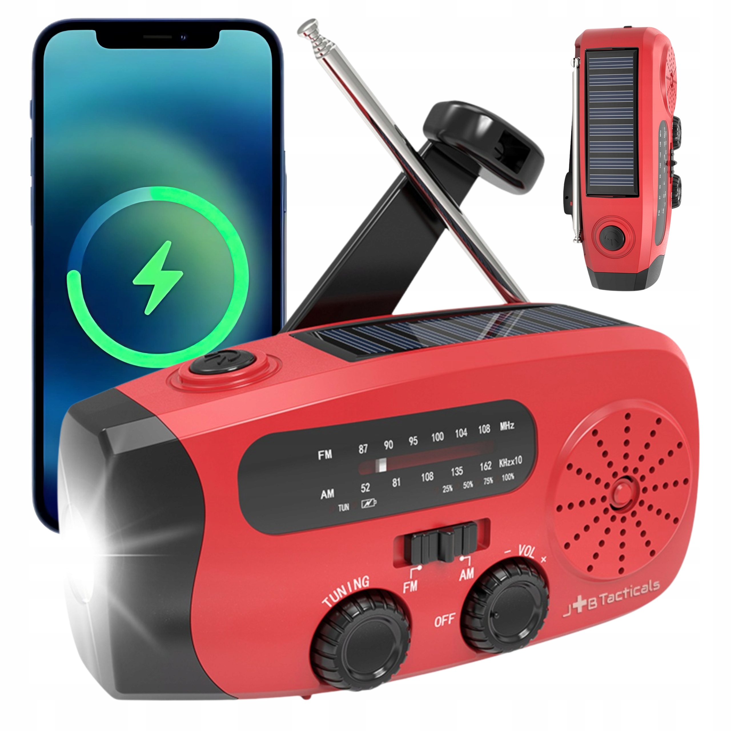 Nouzové Přenosné Rádio Fm/am Solární s klikou Powerbank Svítilna Dynamo