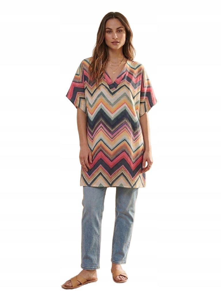 Gaya Tunika Dámská Zigzag Barevný Výstřih Špice Krátký Rukáv L 6FA