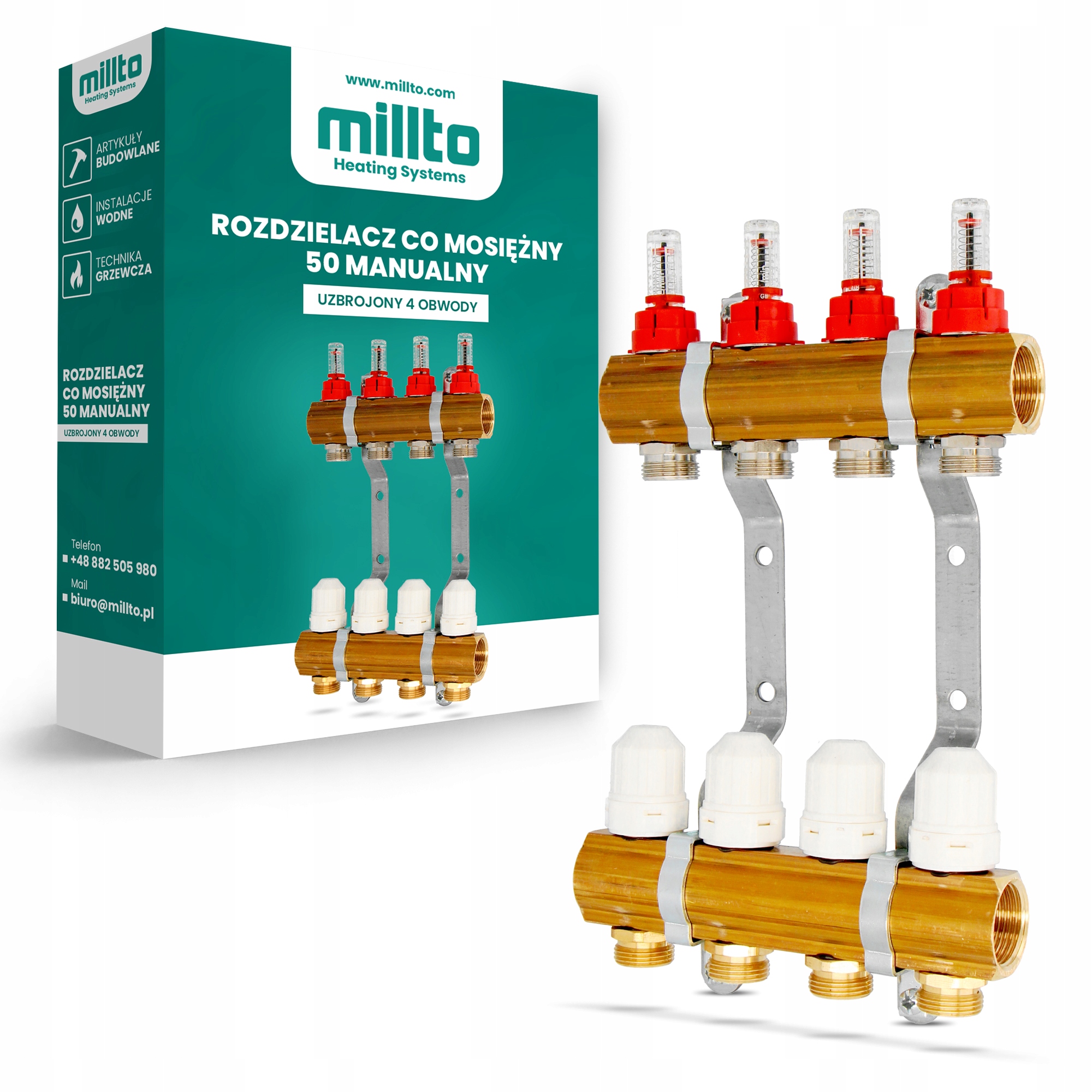 Rozdělovač podlahových krytin pro podlahové vytápění 4 okruhy Sekce Rotamet 4F