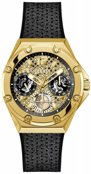 Dámské hodinky Guess Asteria Zlatý ciferník Pásek plast černé logo