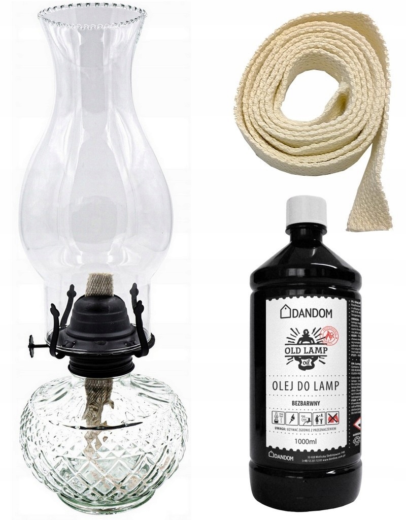 PIĘKNA LAMPA NAFTOWA 550ml. + OLEJ 1L + KNOT 50cm.