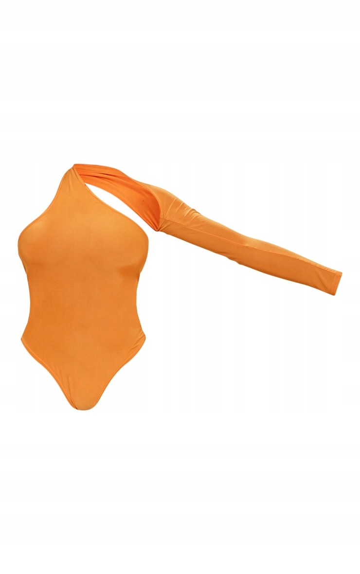 PRETTYLITTLETHING BODY POMARAŃCZOWE GŁADKIE NA JEDNO RAMIĘ RL N187103 Dekolt na jedno ramię