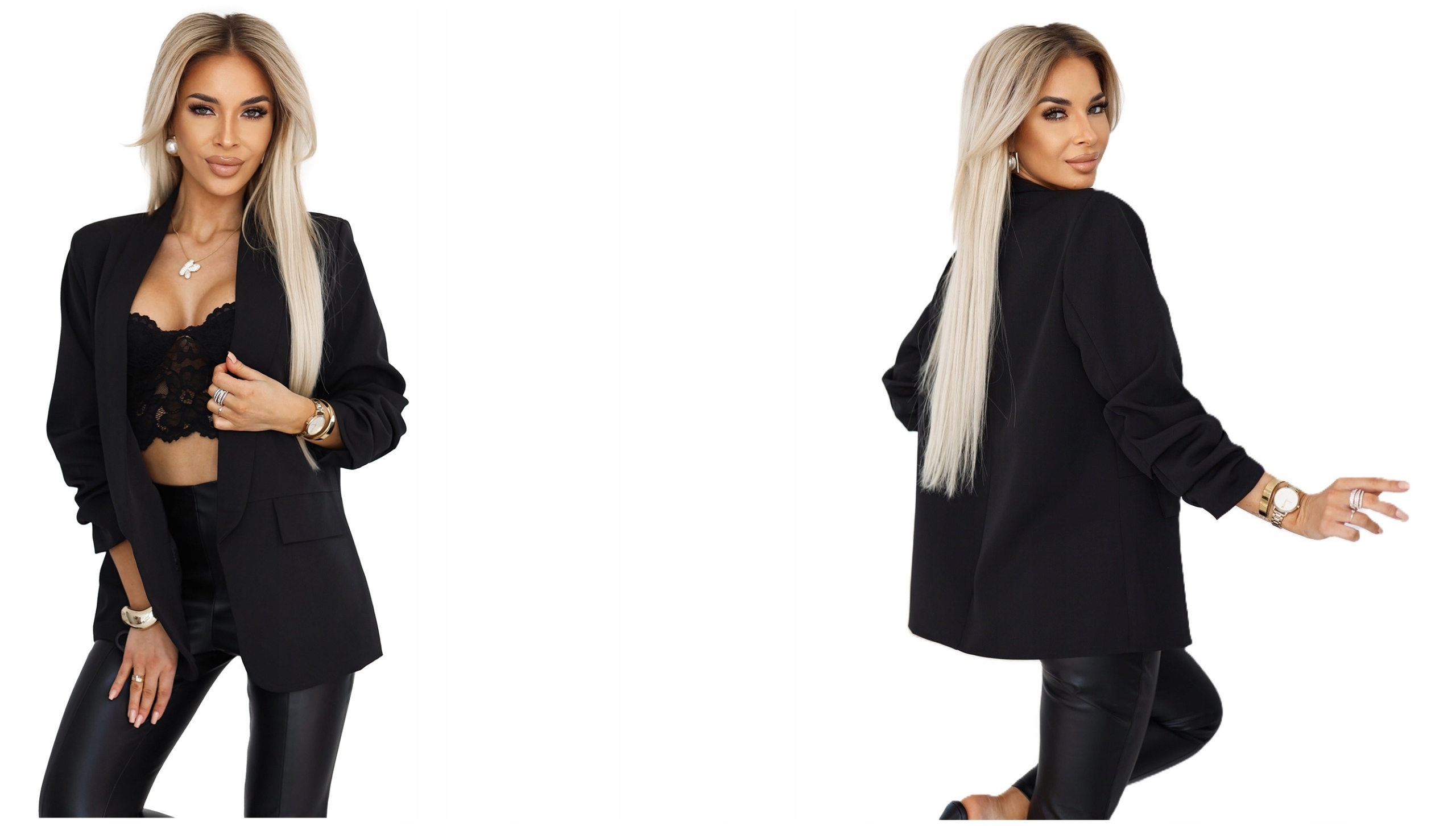 Elegantní Klasické Sako Poškrábané Rukávy Jednoduchý Střih Černá S/m