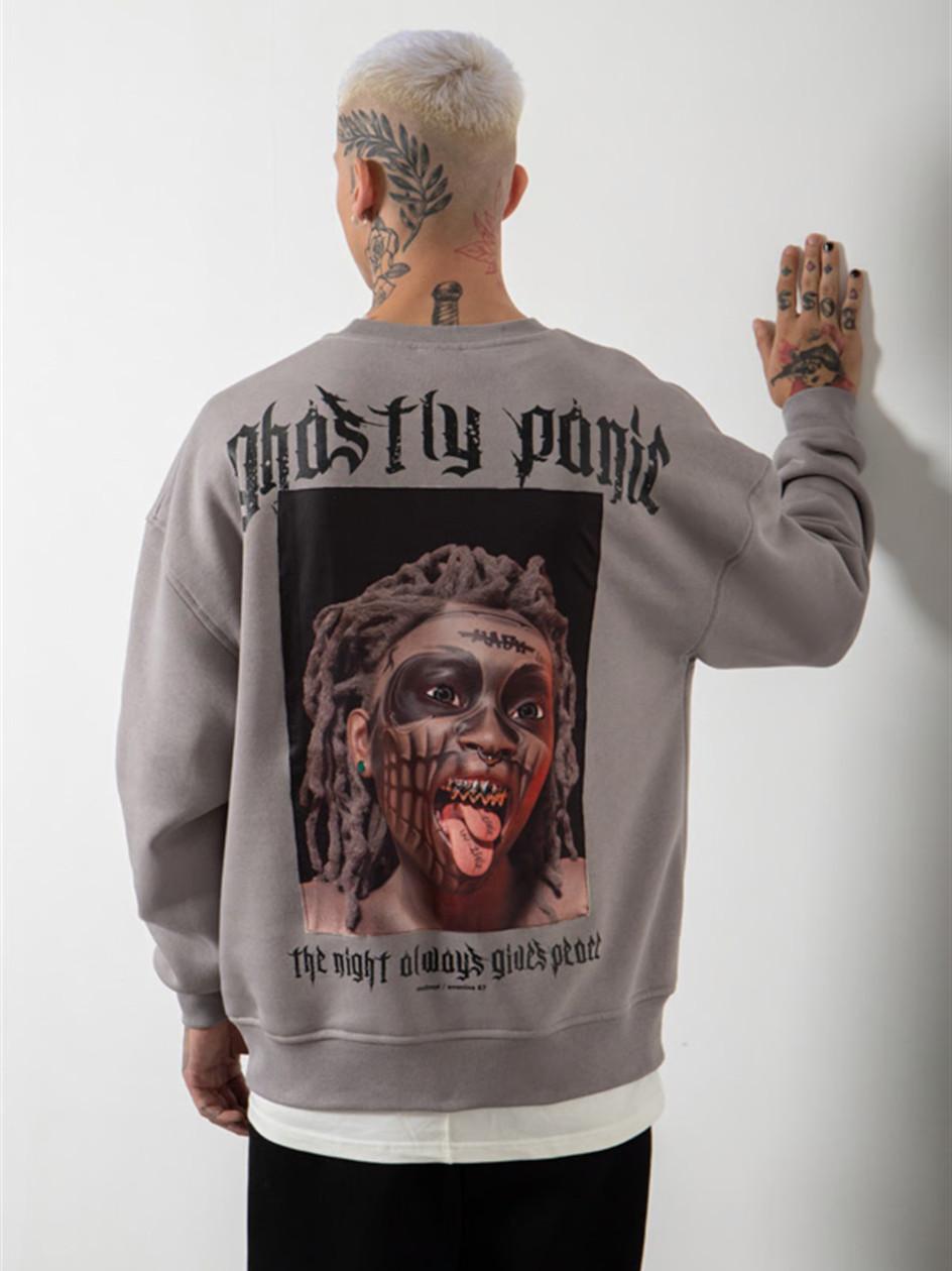 Pánská Mikina Bez Kapuce Oversize Šedá Módní Machinist Ghostly Panic S