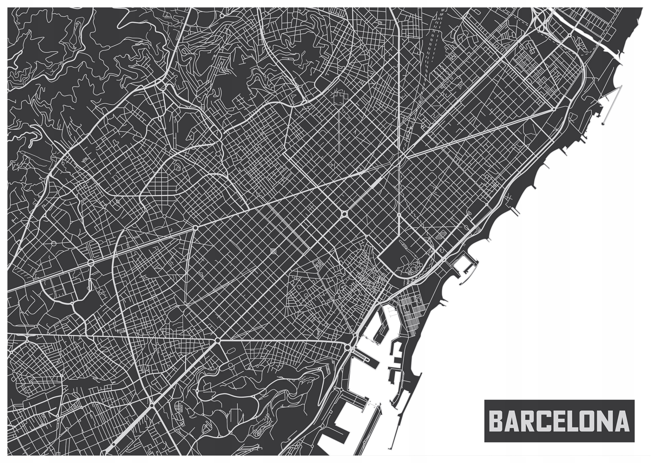 Fototapeta Barcelona Mapa města Černobílá Geometrická 208x146 lepidlo
