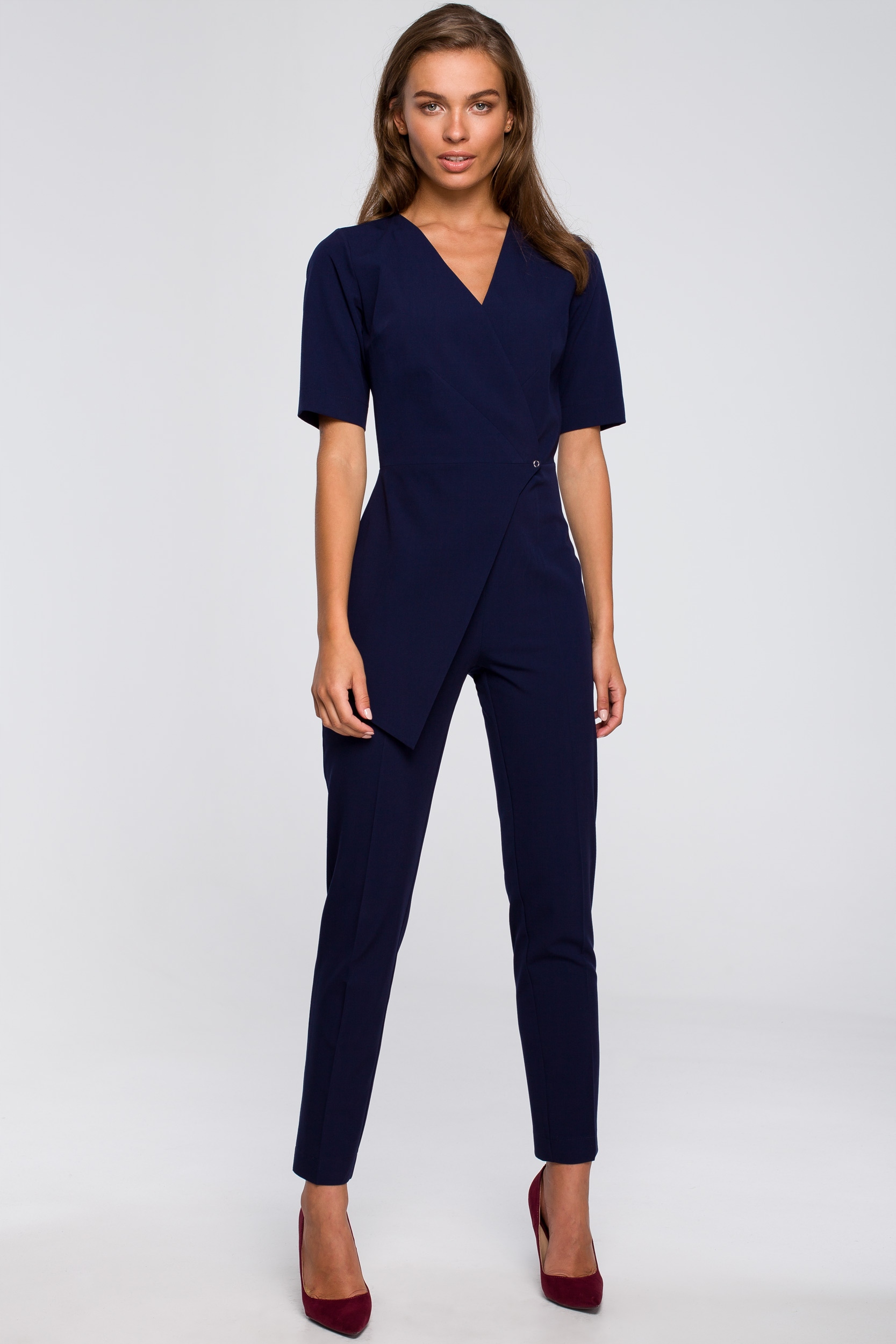 DAMSKI KOMBINEZON KOBIECY ELEGANCKI Z PODWÓJNYM PRZODEM GRANATOWY 40 L Marka Stylove