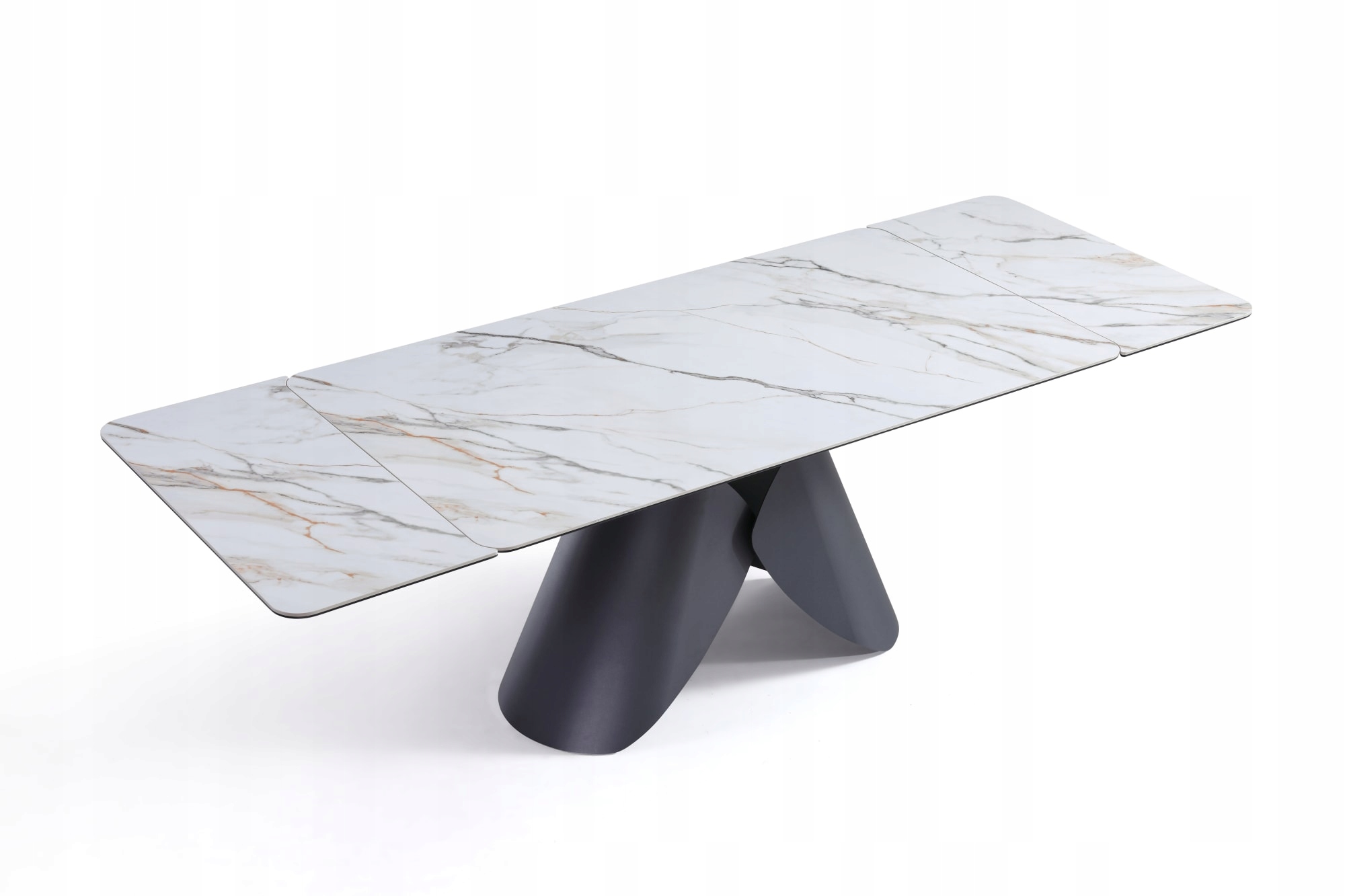 Stół Ceramiczny Rozkładany 160–240x90, Biały Marmur, Czarne Nogi – Alba