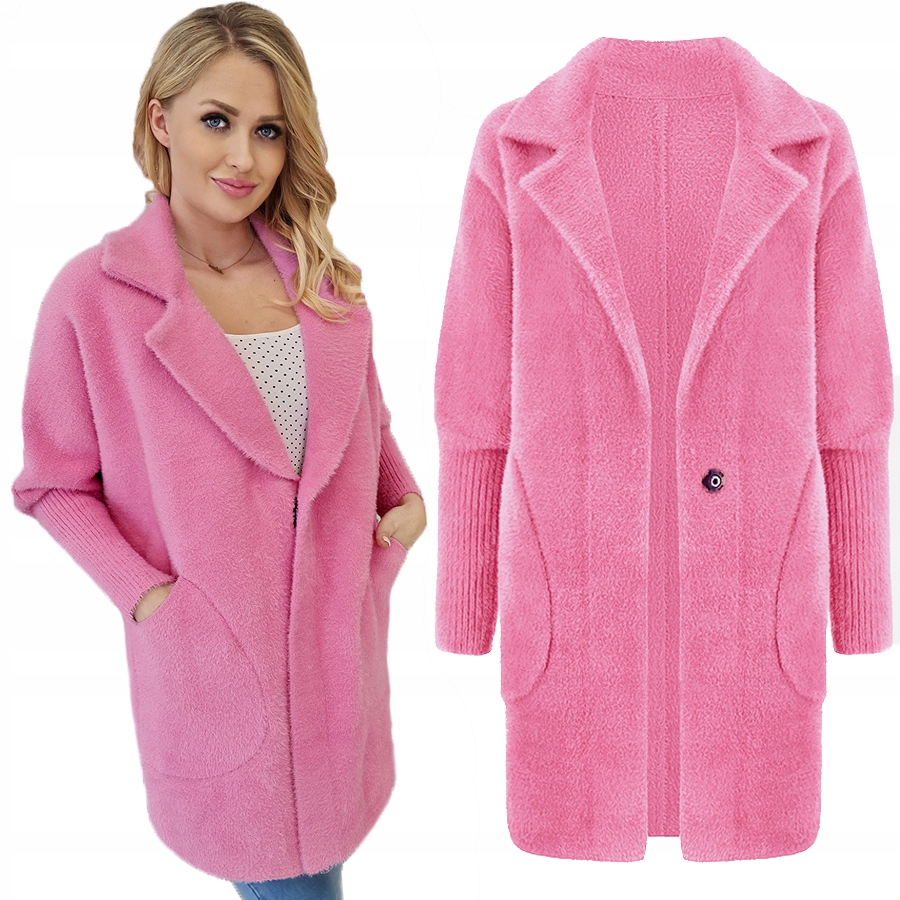 Alpaka Teplý Kabát Přehoz Vlna Barvy Bonbónově Růžová