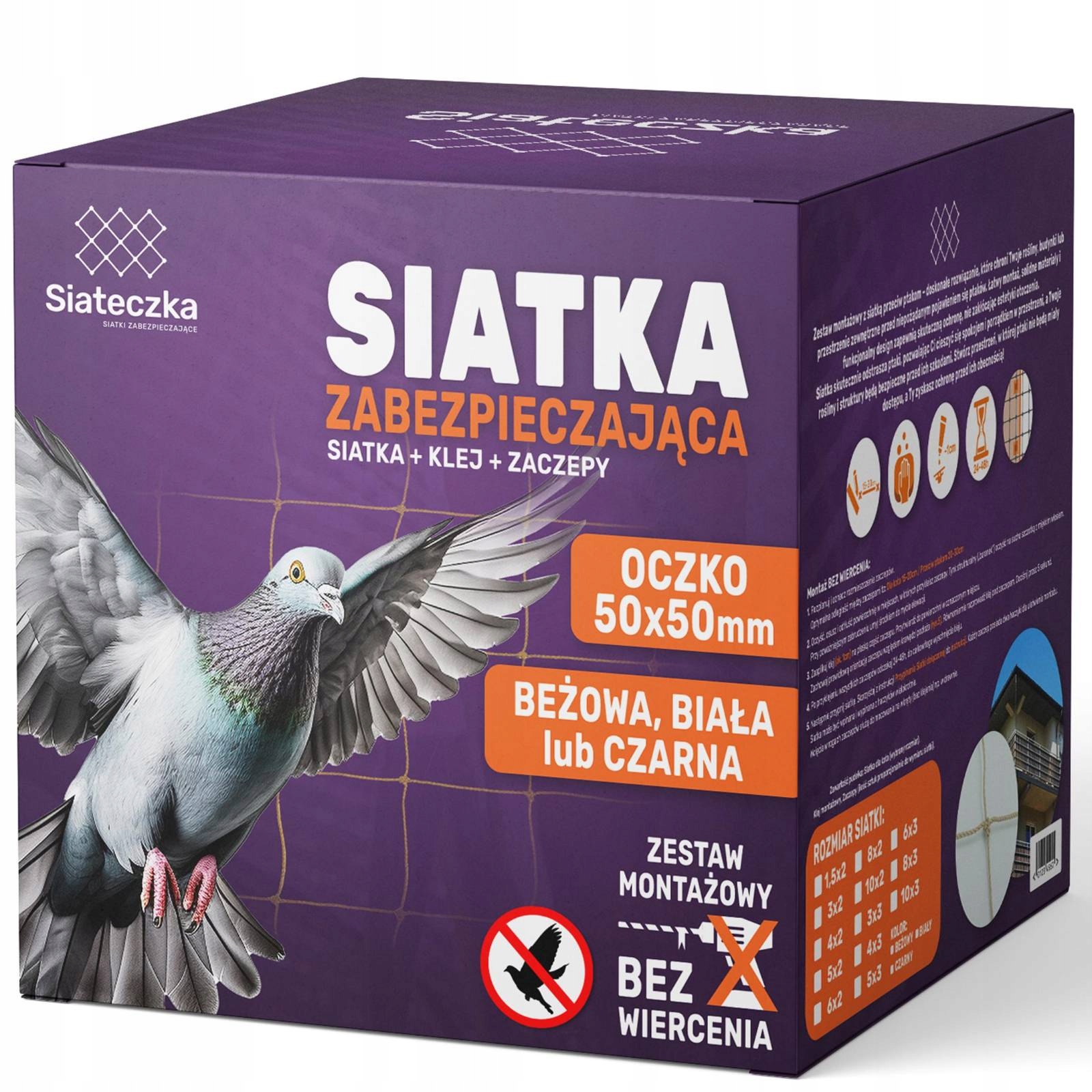 Zestaw Siatka Na Gołębie 2x3m Balkon Okno Przeciw Ptakom Gołębiom 3