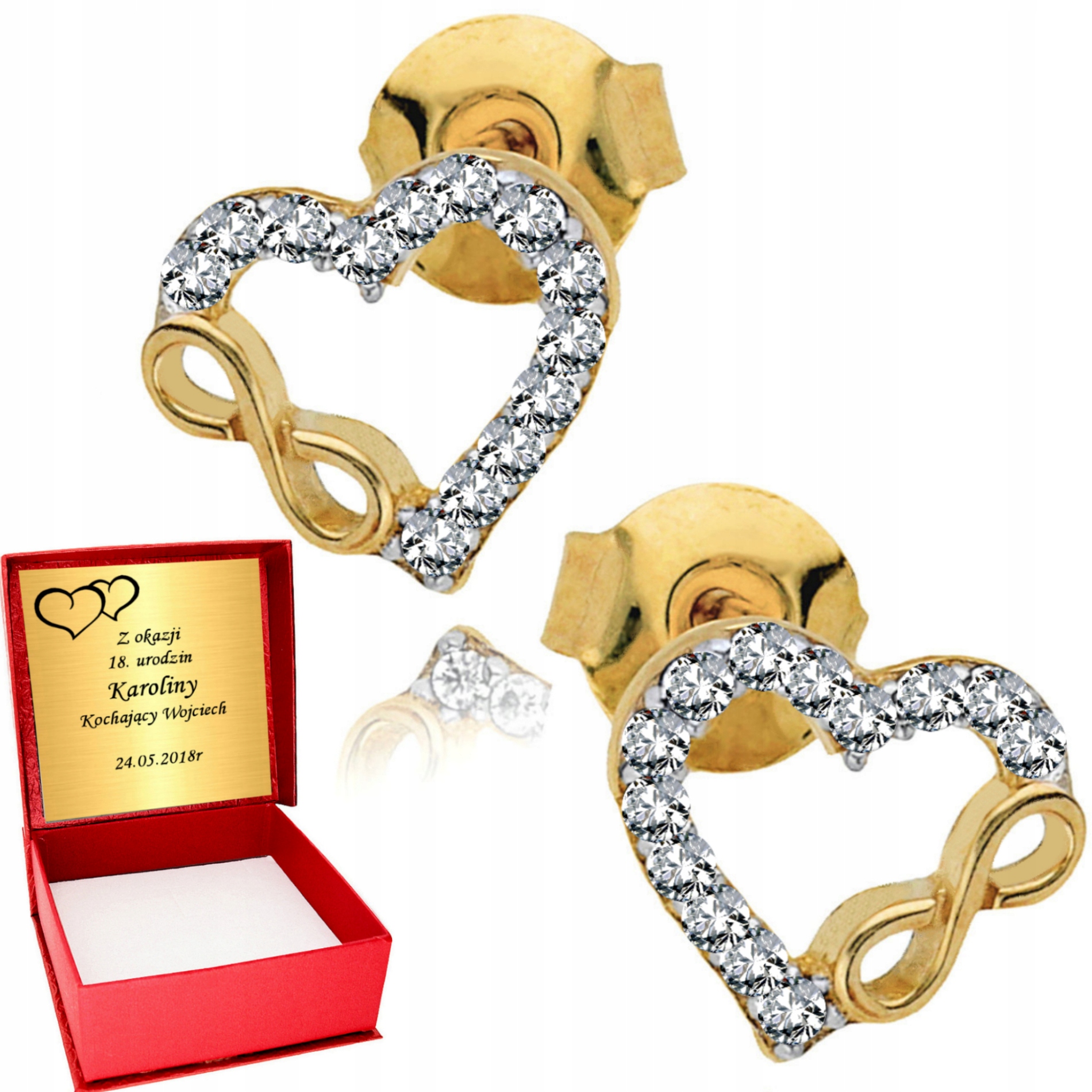 

Złote Kolczyki 333 Serca Nieskończoność Grawer