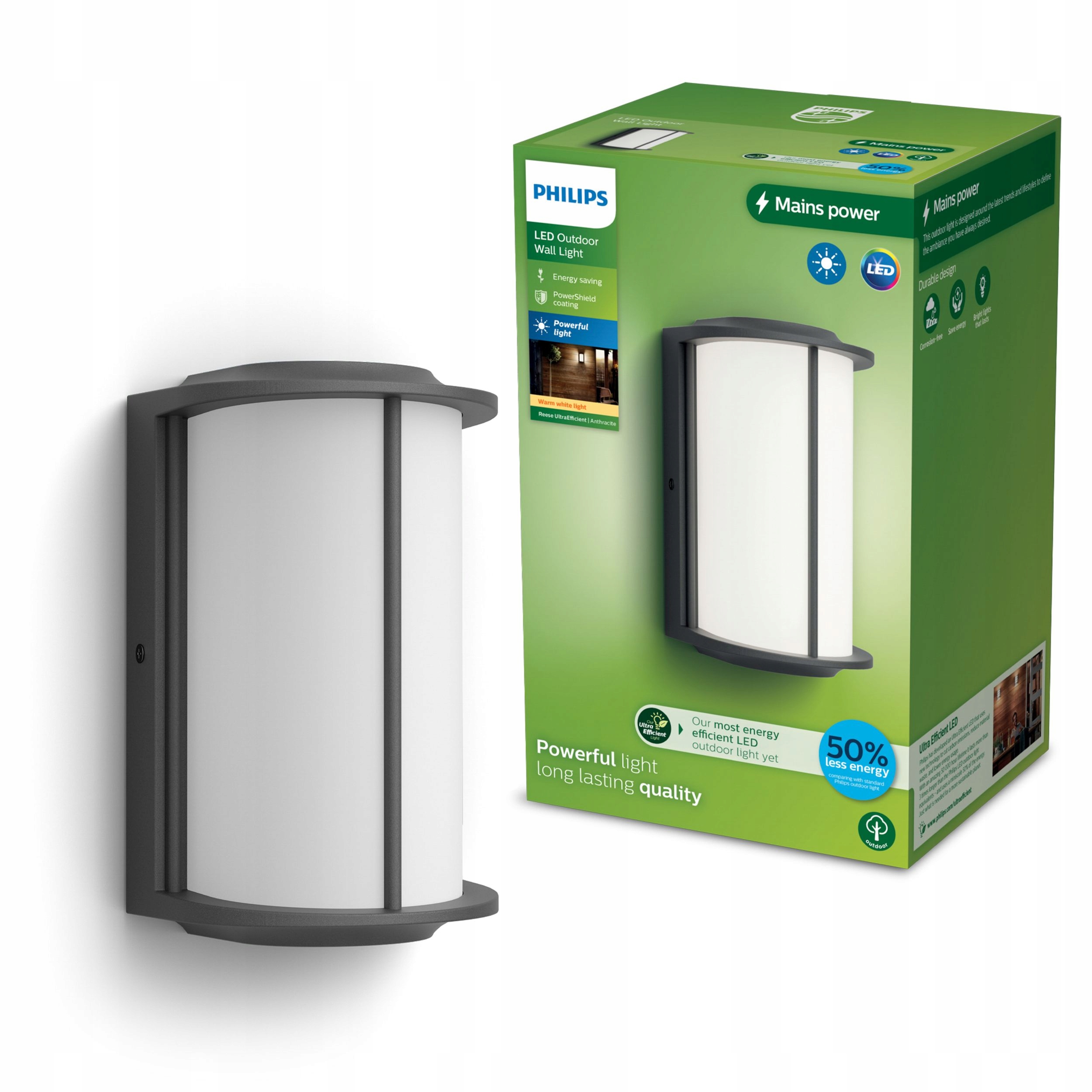 Záhradné nástenné svietidlo Vonkajšia Led lampa 4.3W 2700K IP44 Reese Ultra Philips