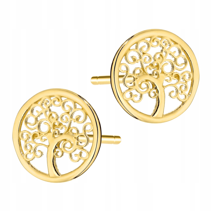 Zlaté Náušnice Dámské pr. 585 štěstí v kroužku na tyč 14k