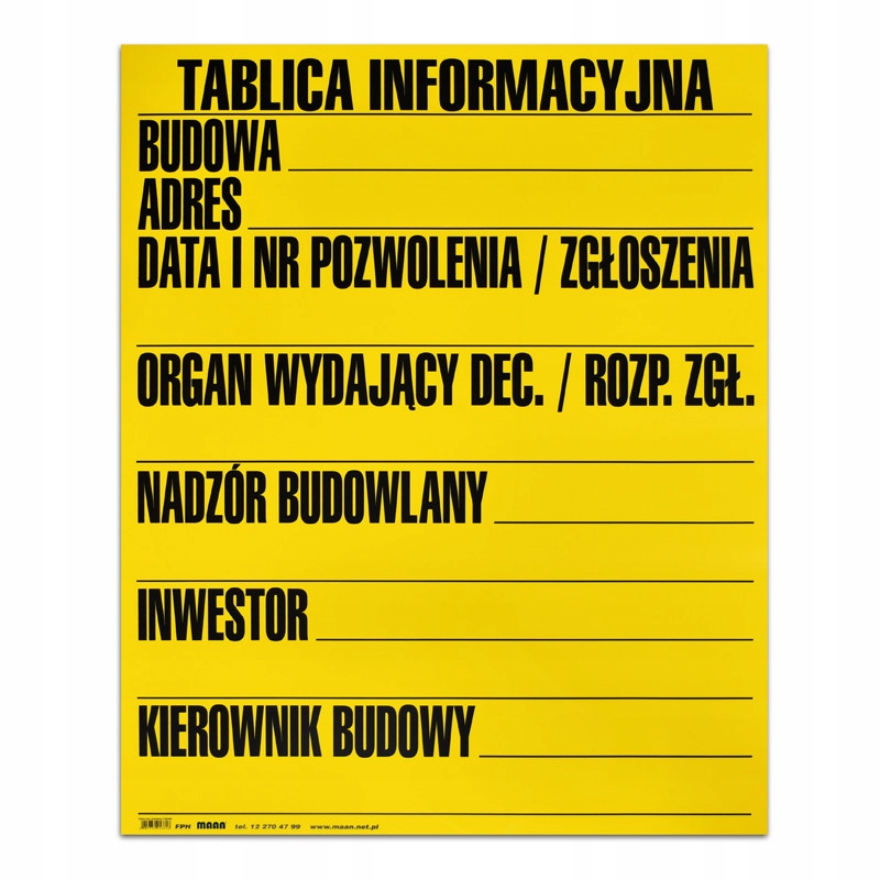 TABLICA INFORMACYJNA BUDOWLANA NA BUDOWĘ 70X90CM