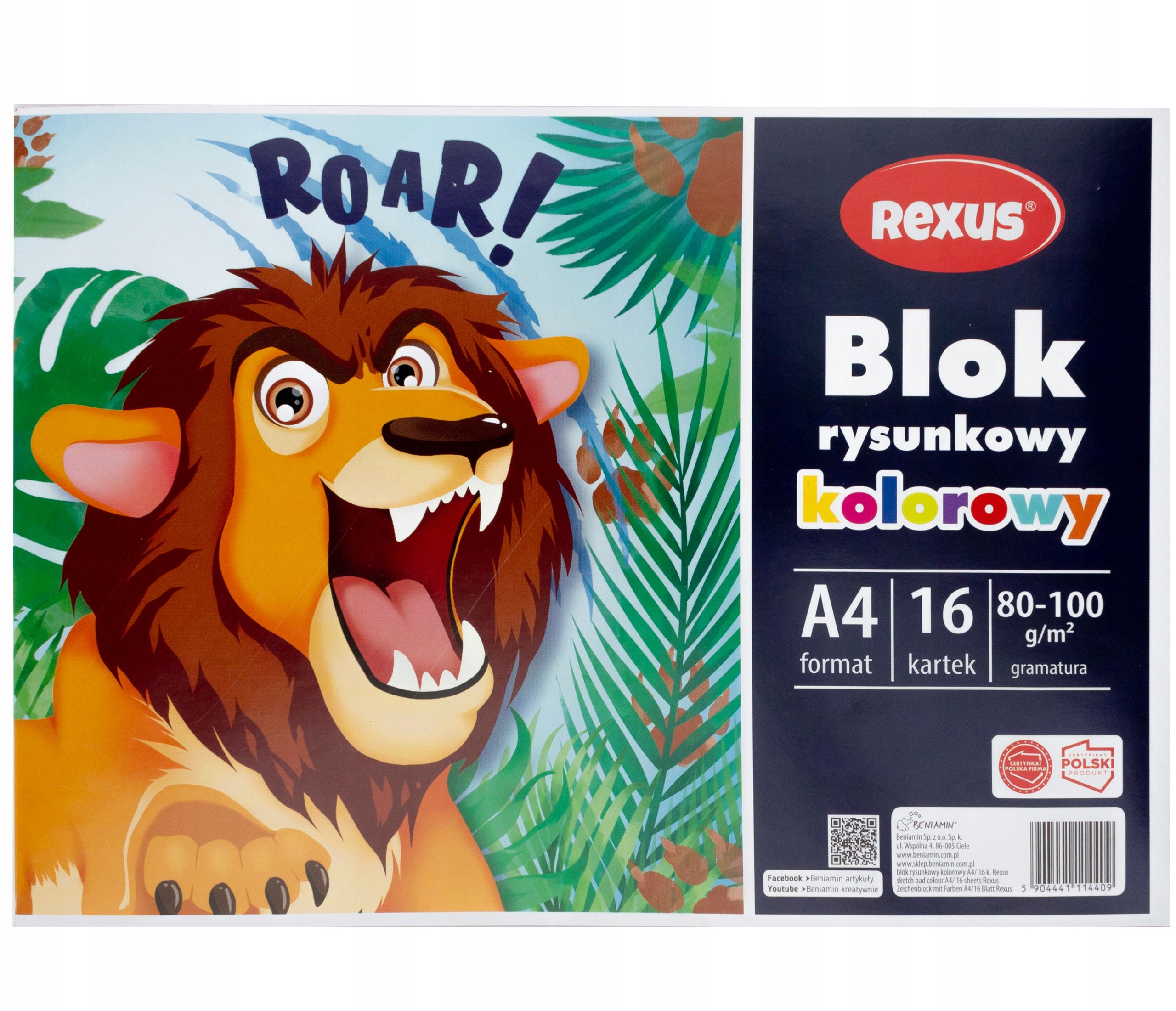 BLOK RYSUNKOWY KOLOROWY 16 KARTEK A4 BENIAMIN 90g EAN (GTIN) 5901276034780