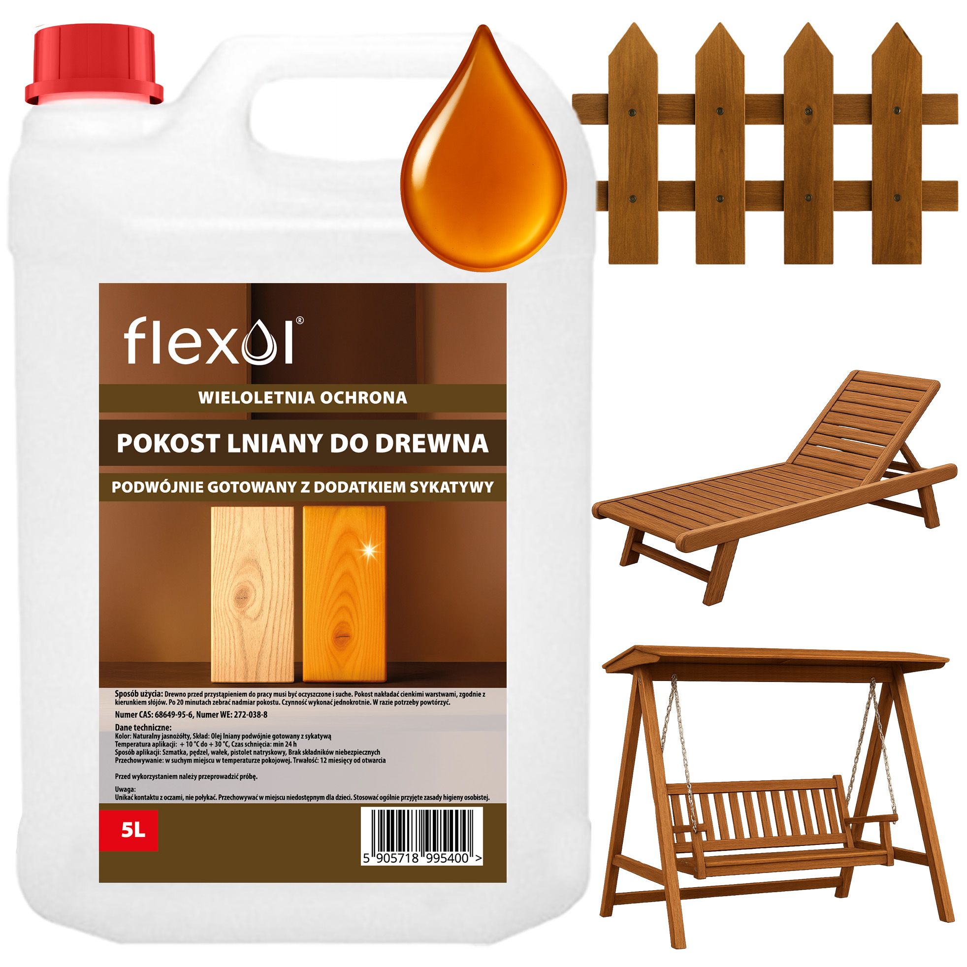 Impregnat Do Drewna 5L Ekologiczny Pokost Lniany Wydajny Trwały Flexol