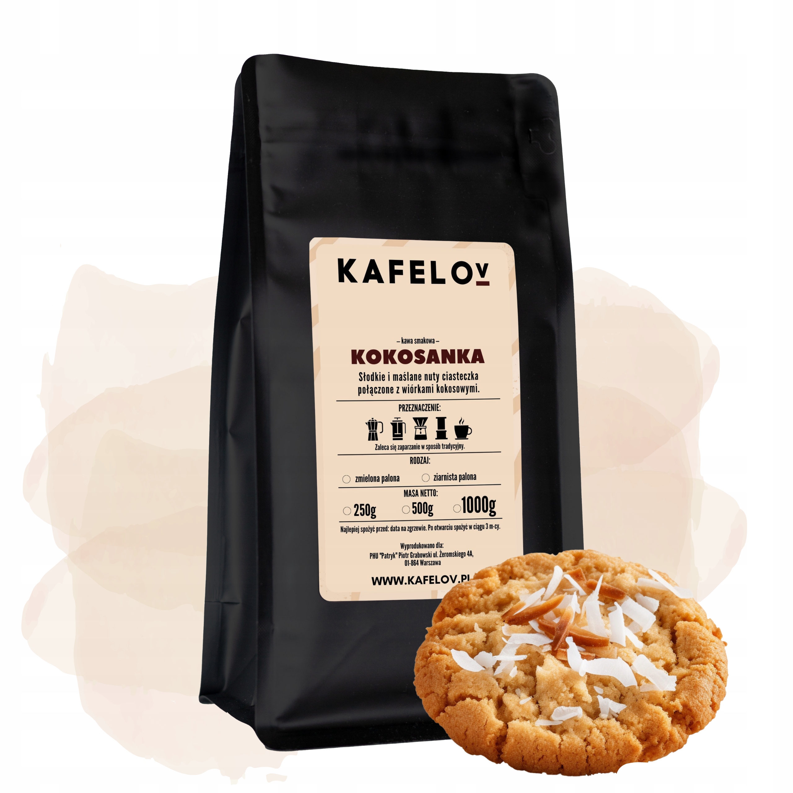 Levně Mletá káva s příchutí 1 kg Kokosové kávy, čerstvě pražená arabika