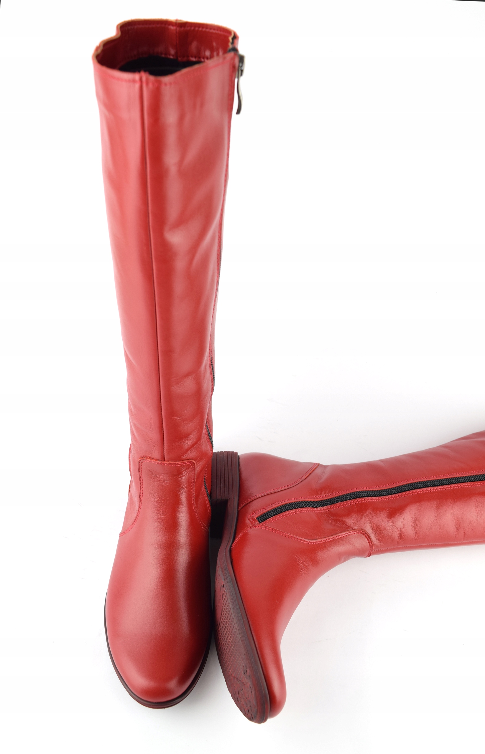 BTK- Czerwone kozaki skóra spód wąska łydka r. 41 Rozmiar 41