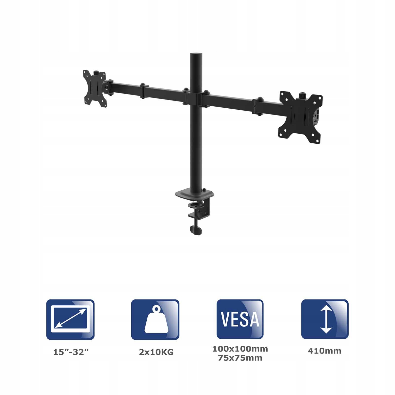 AKYGA Uchwyt biurkowy na dwa monitory AK-MB-02 ramiona 2x10kg VESA 75x75mm / 100x100mm 15-32",AKYGA Uchwyt biurkowy na dwa monitory AK-MB-02 ramiona 2x10kg VESA 75x75mm / 100x100mm 15-32 — 4