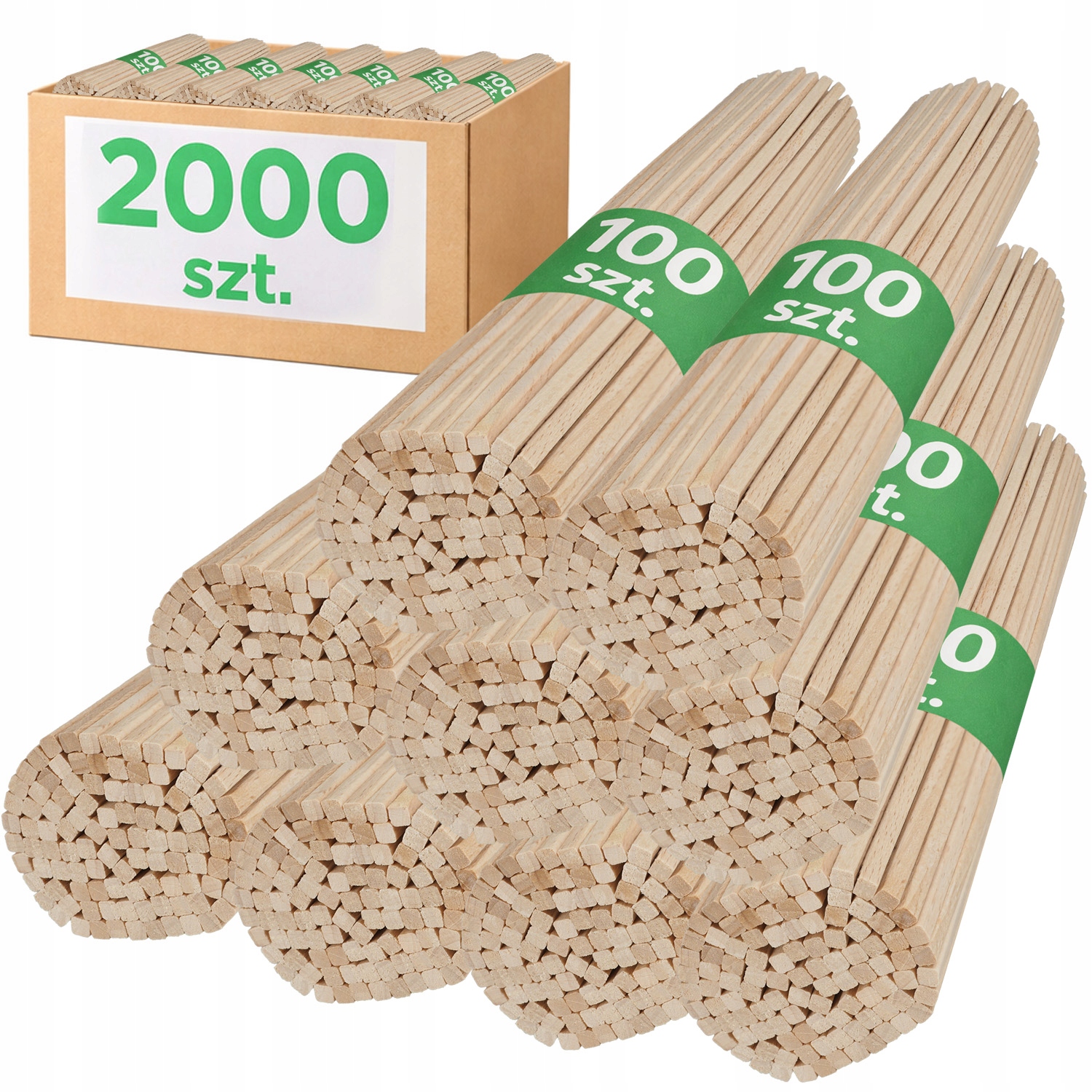 Hrubé tyčinky na cukrovou vatu Bukové tyčinky Čtvercové 27 cm 2000 ks