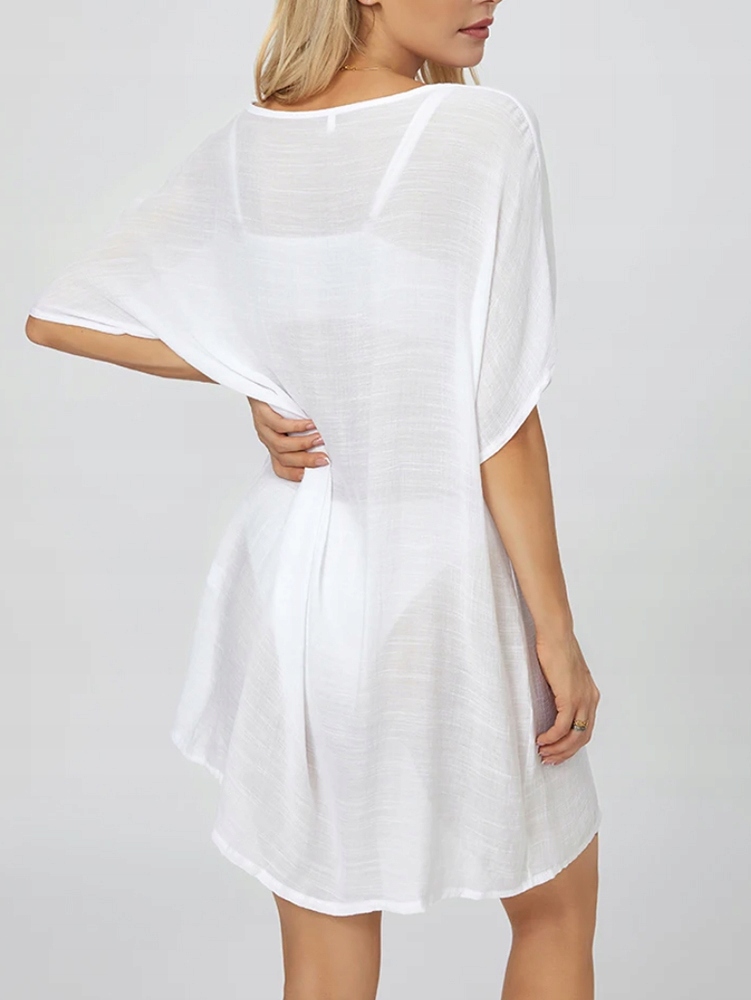 PAREO PLAŻOWE TUNIKA PLAŻOWA LETNIA SUKIENKA ZWIEWNA NARZUTKA BOHO BIAŁA Model P278 BIAŁY