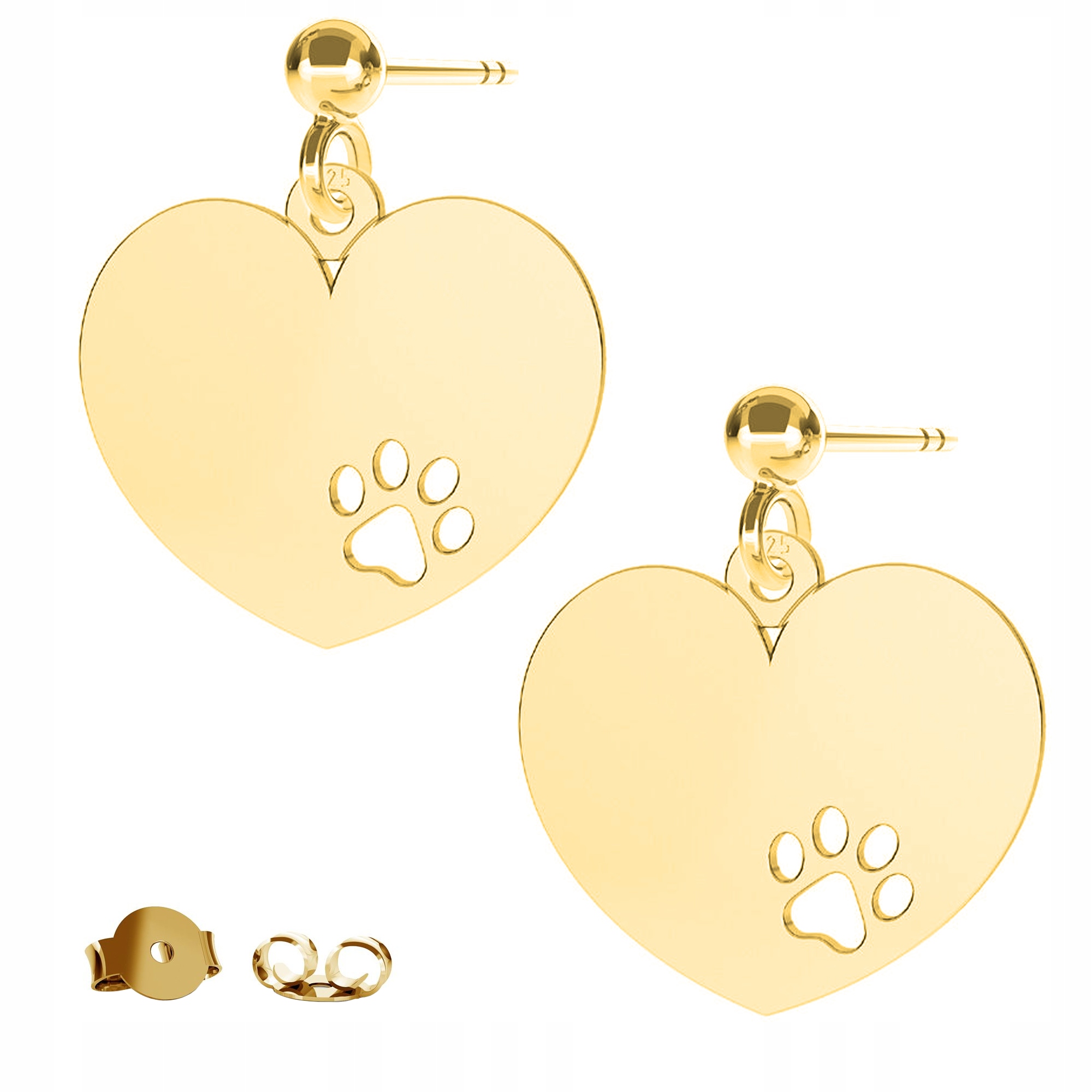 Náušnice zlaté Srdce Tlapka Pes 925